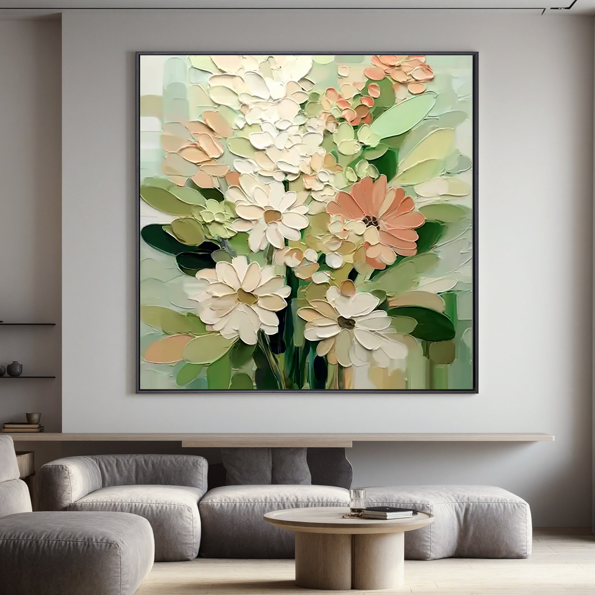 Soft Daisy Flower Oil Painting, Pastel Floral Wall Art for Living Room Decor#OA 0506
