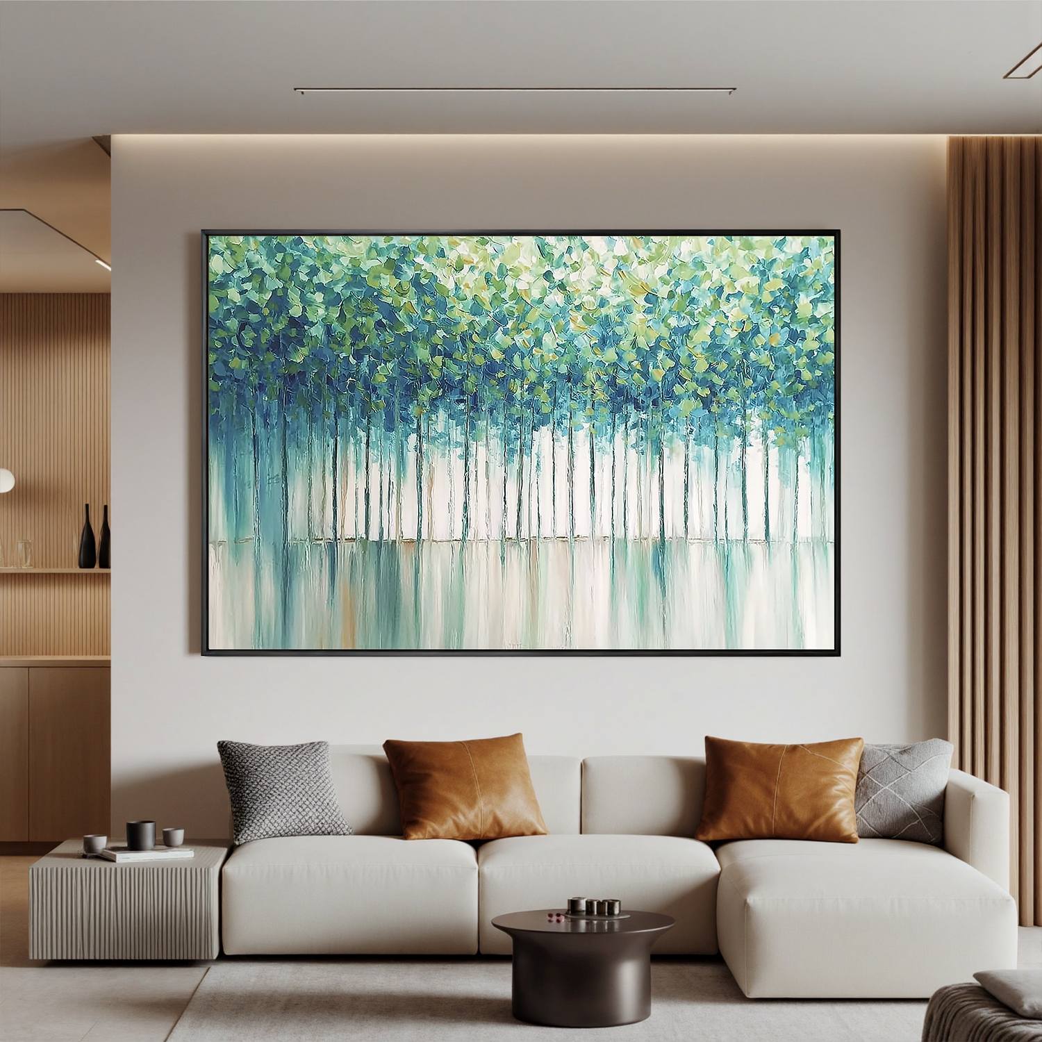 Green Forest Wall Art, Fresh Nature Landscape Canvas Painting for Living Room Décor #OA 0422