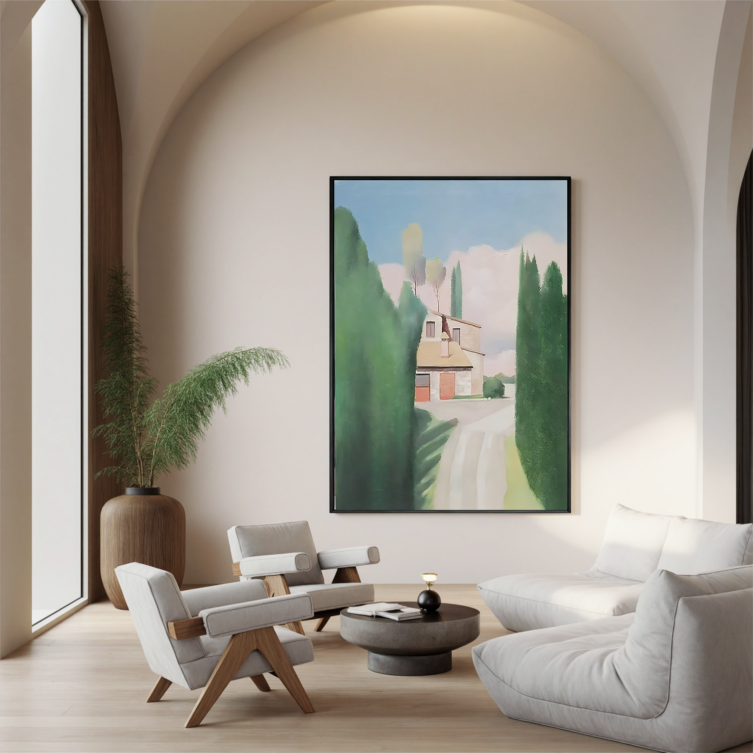 House Beyond the Trees-Peaceful Countryside House Landscape Wall Art