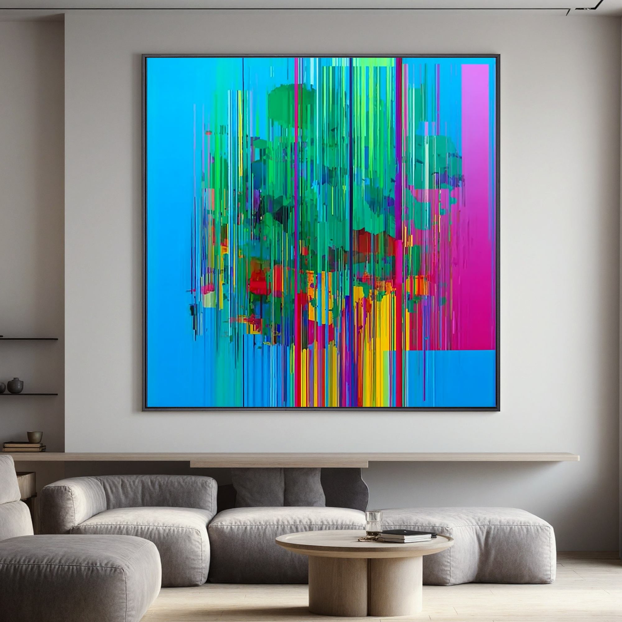 Colorful Abstract Digital Art Oil Painting | Modern Neon Geometric Wall Art for Contemporary Living Room #OA 0424