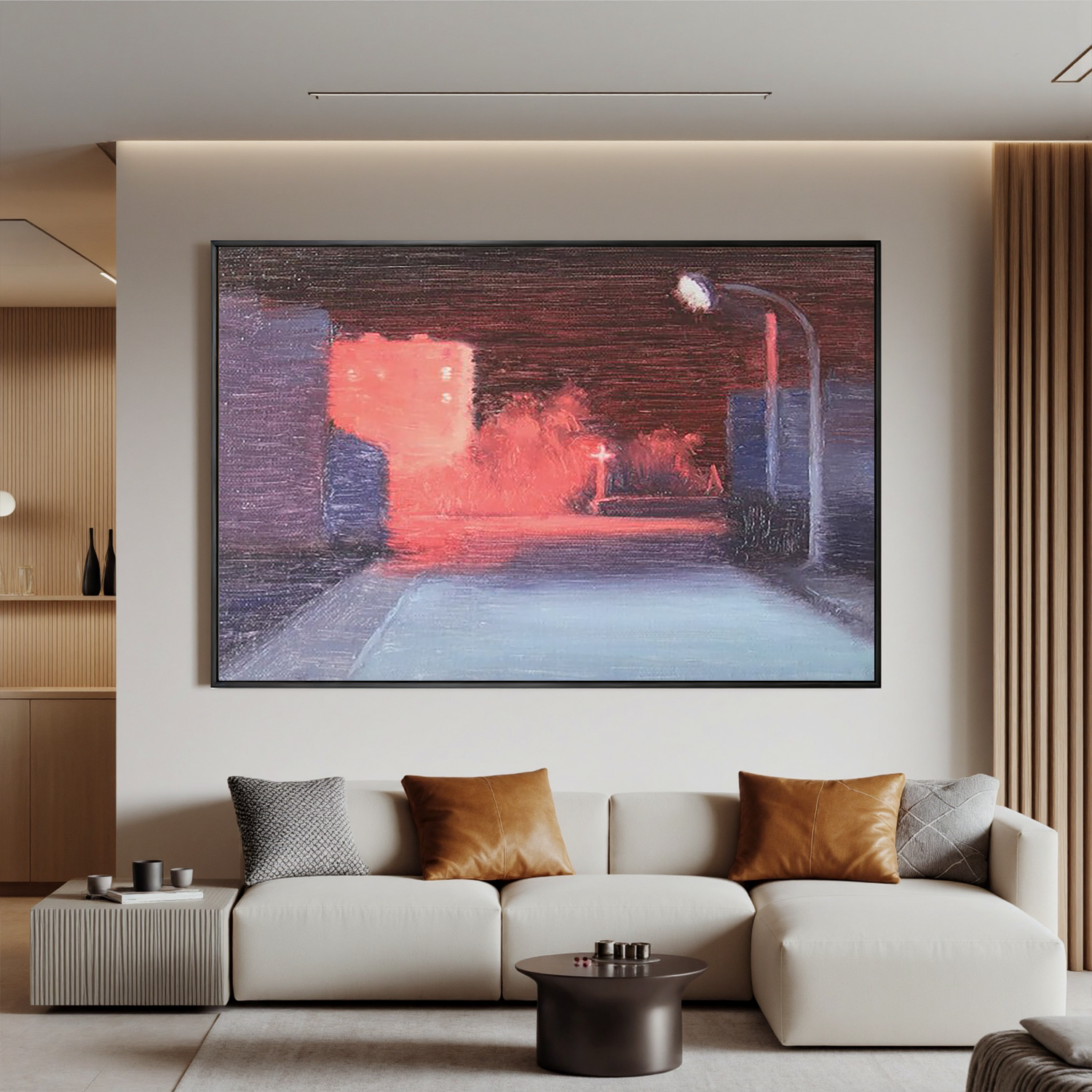 Red Night Street-Moody Red Night Street Wall Art