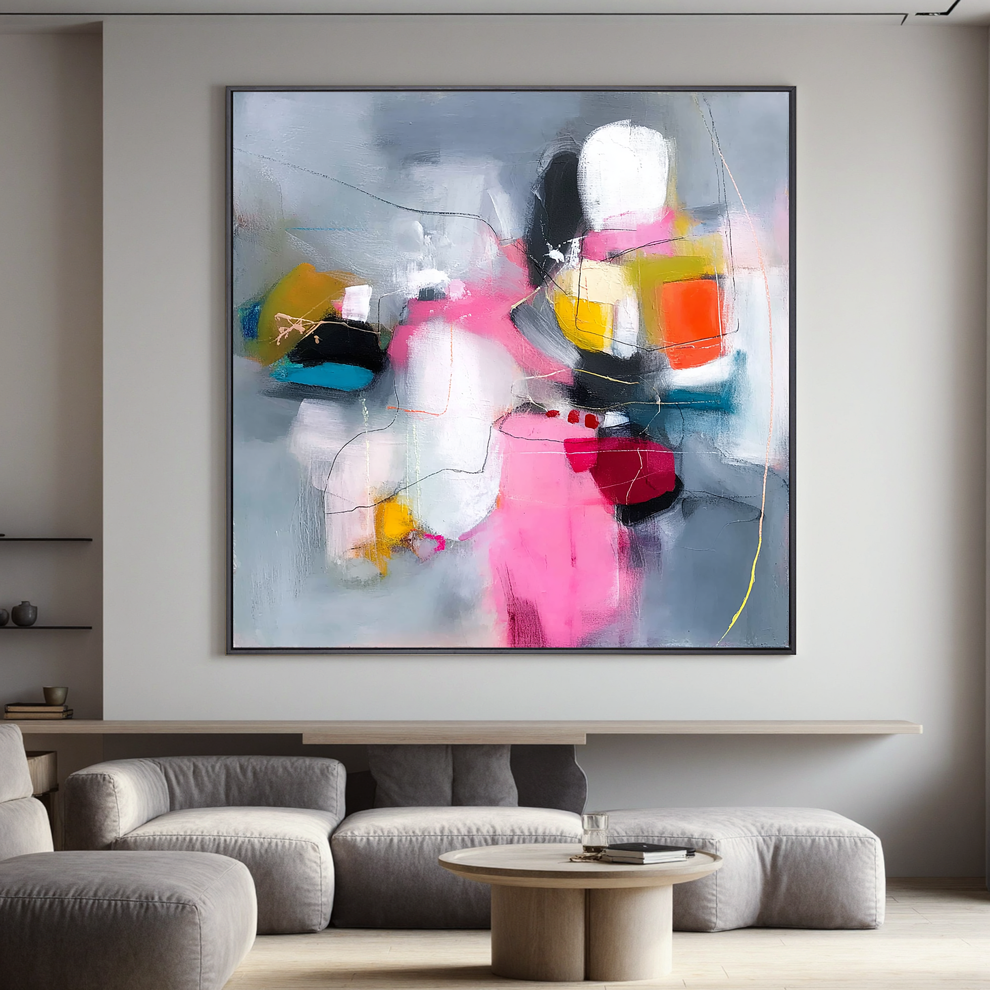 Abstract Soft Color Oil Painting Canvas – Modern Pink Gray Wall Art for Living Room Contemporary Home Decor#OA 0480
