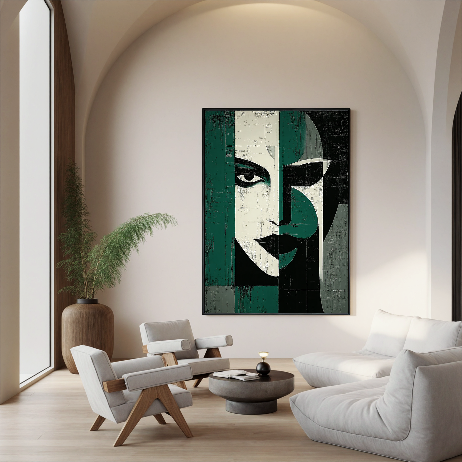 Geometric Female Portrait Oil Painting, Modern Abstract Face Wall Art for Living Room Decor#OA 0589