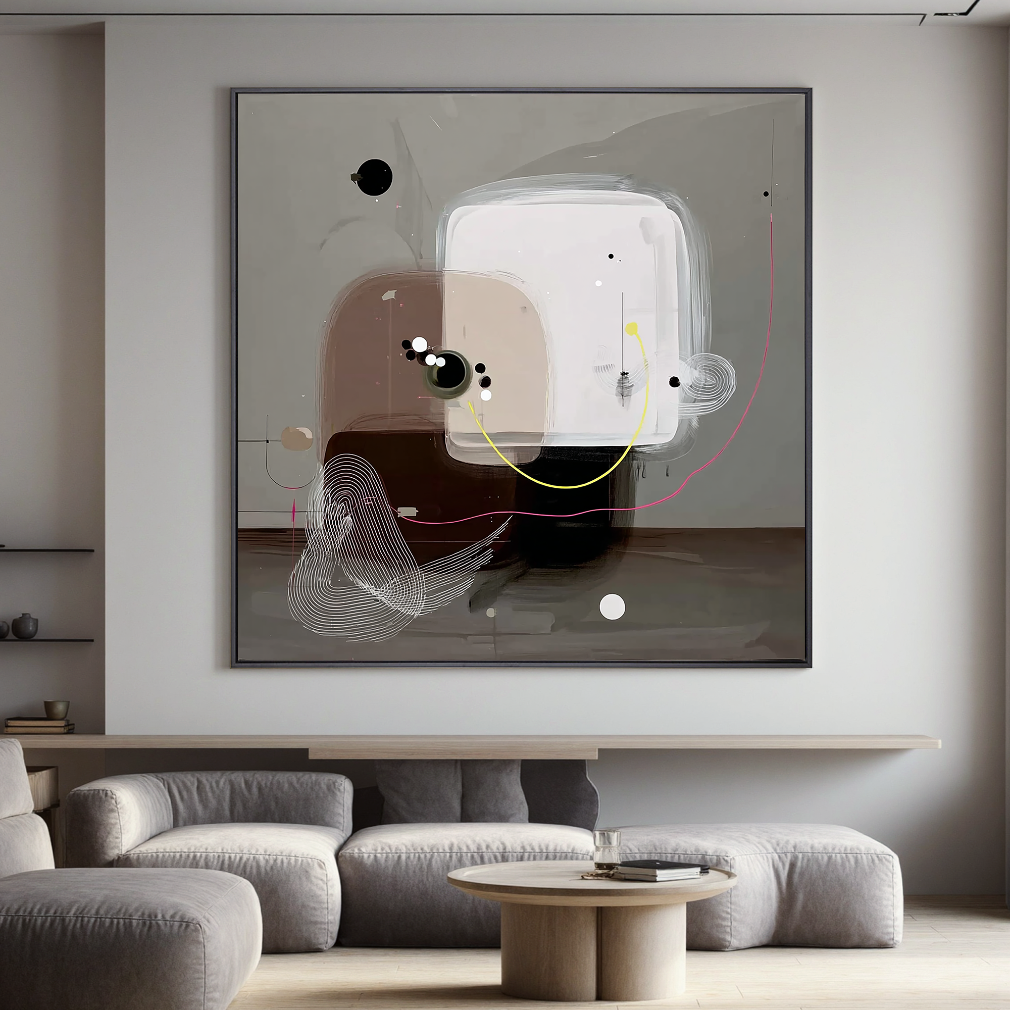 Modern Abstract Geometric Wall Art – Minimalist Neutral Canvas Painting for Contemporary Living Room Decor #OA 0435