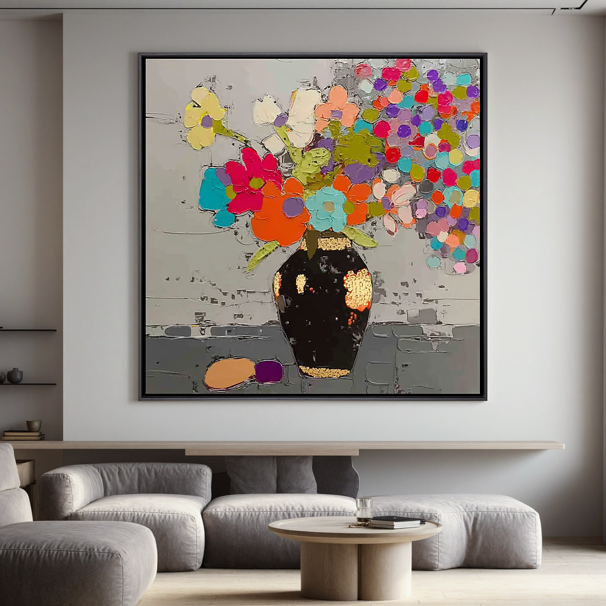Colorful Floral Oil Painting Canvas – Modern Abstract Flower Vase Wall Art for Living Room Home Decor#OA 0458