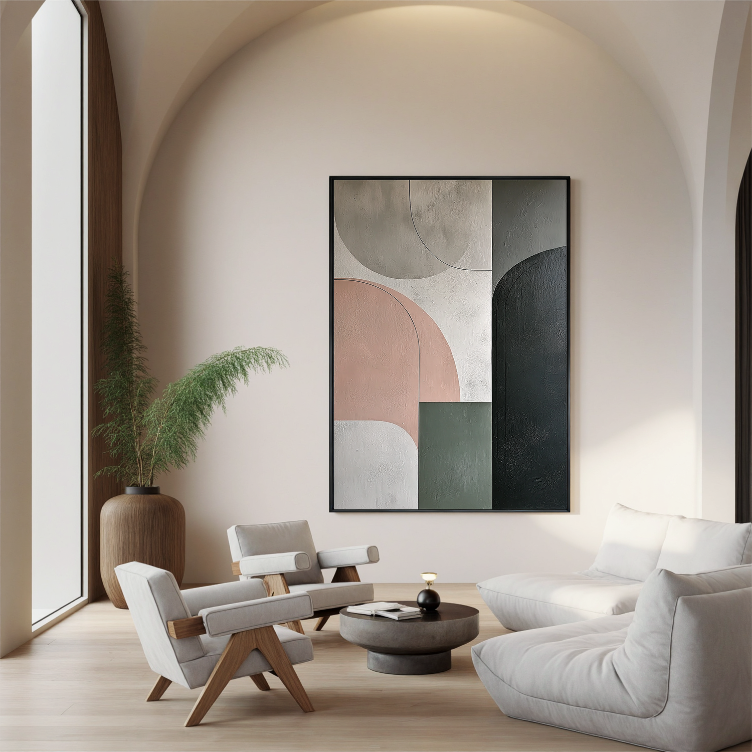 Minimalist Geometric Oil Painting, Modern Neutral Abstract Wall Art for Living Room Decor#OA 0543