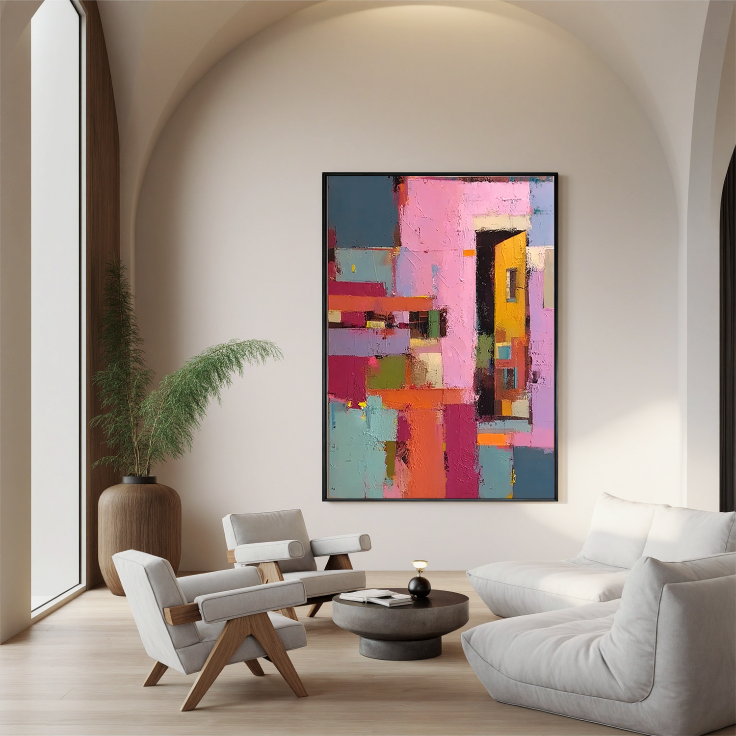 Abstract Geometric Oil Painting Canvas – Colorful Modern Wall Art for Living Room Contemporary Home Decor #OA 0551