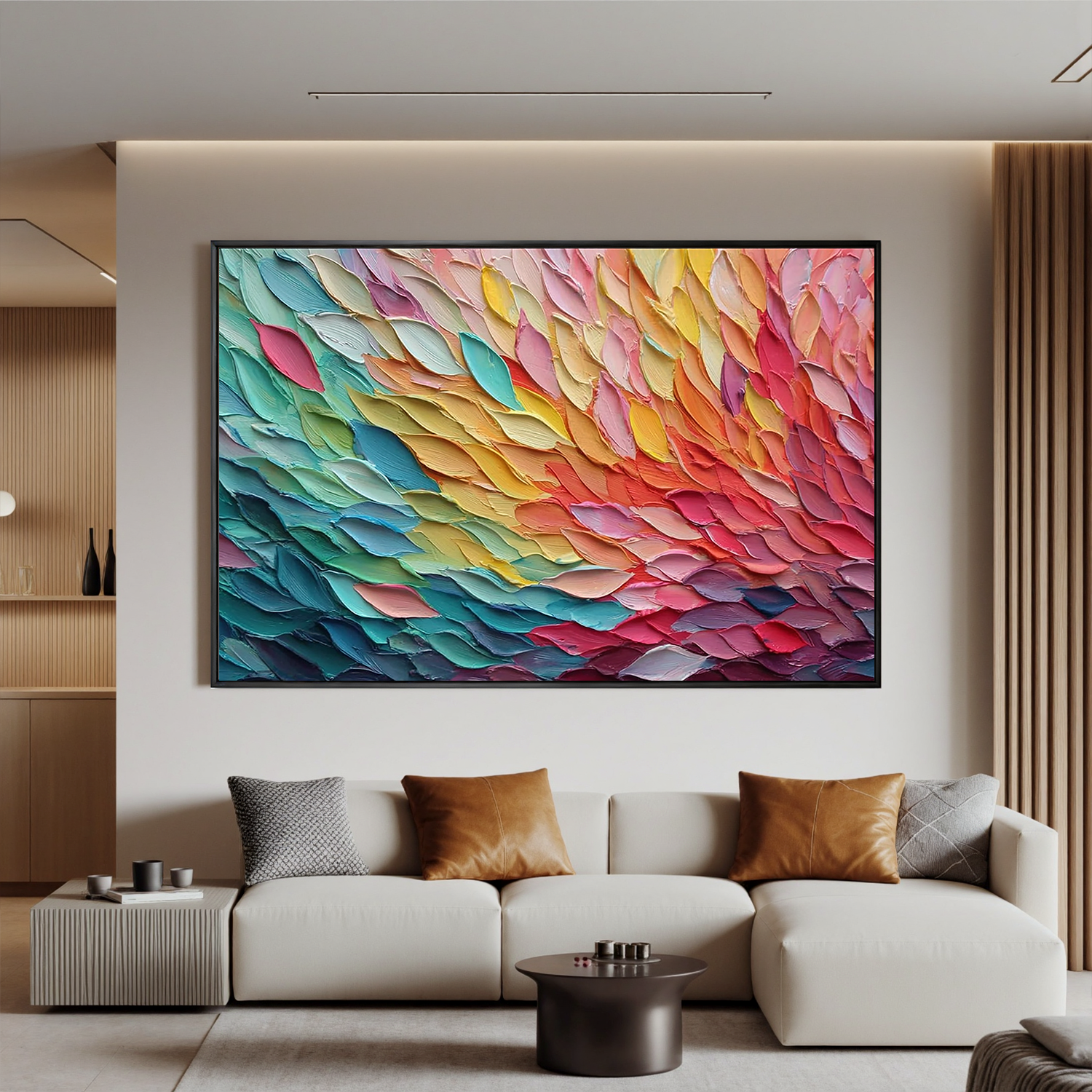Colorful Textured Abstract Oil Painting Canvas – Modern Rainbow Palette Knife Wall Art for Living Room Home Decor #OA 0486