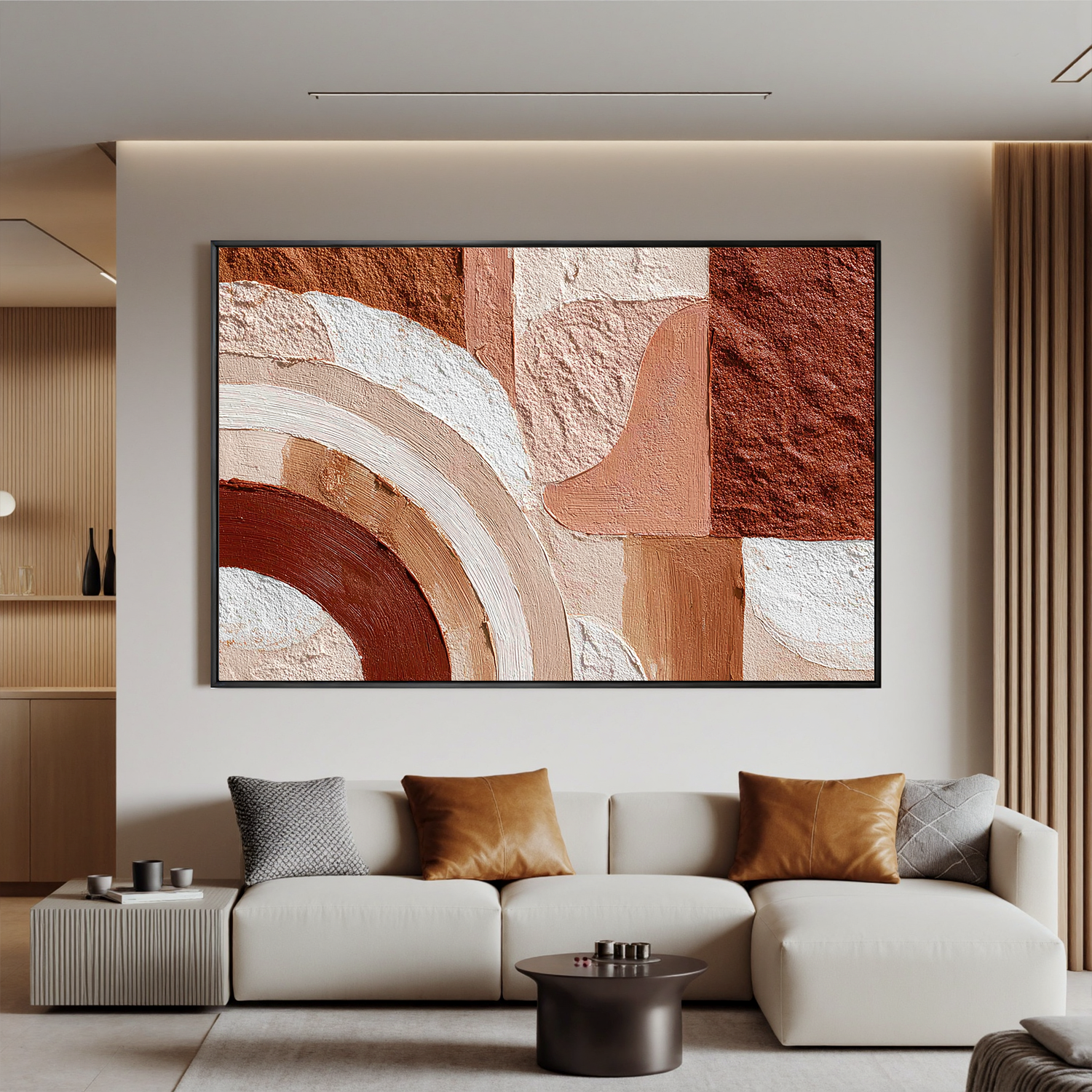 Large Abstract Arch Canvas Wall Art – Earth Tone Textured Minimalist Painting for Modern Living Room#OA 0836