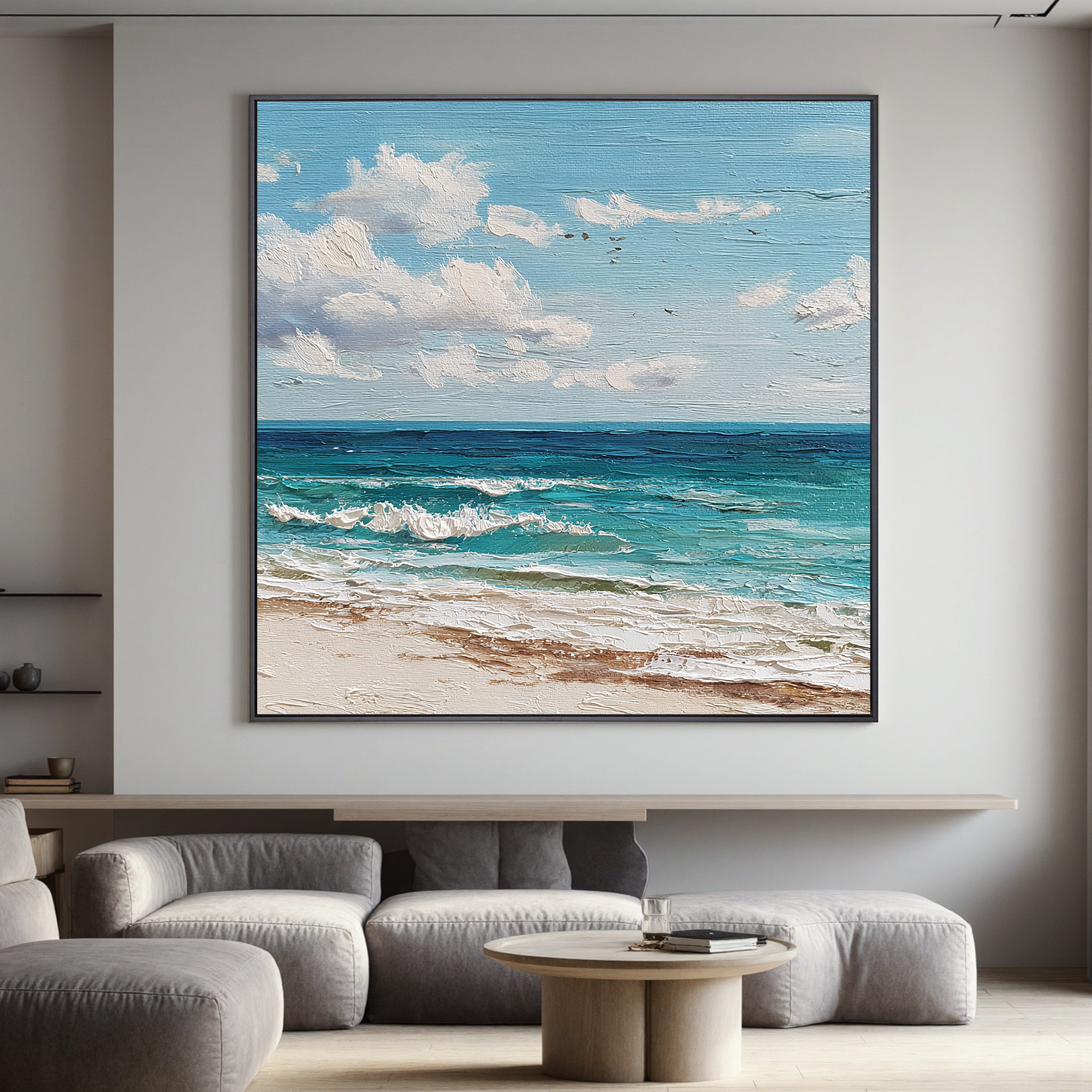Large Coastal Beach Wall Art – Ocean Seascape Canvas Painting for Modern Living Room Decor#OA 0832