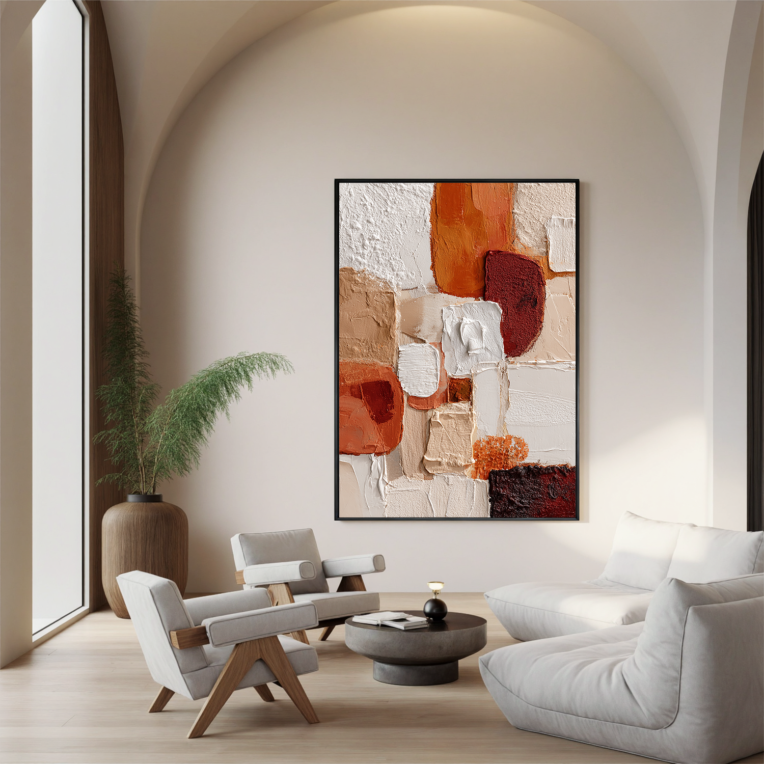 Large Vertical Abstract Canvas Wall Art – Earth Tone Textured Painting for Modern Living Room Decor#OA 0839