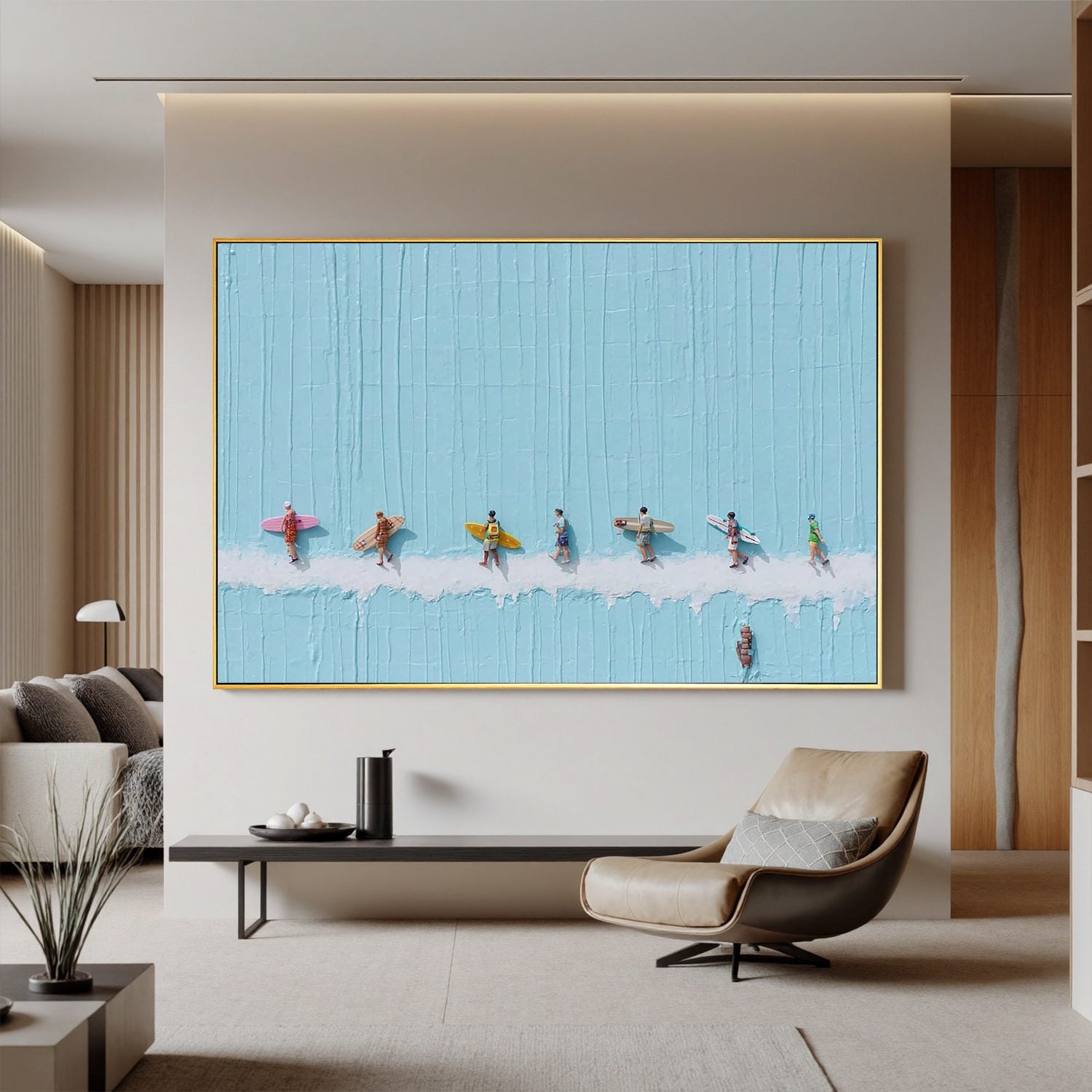Coastal Surfer Oil Painting Wall Art | Modern Beach Canvas Art for Living Room Coastal Decor #OA 0427