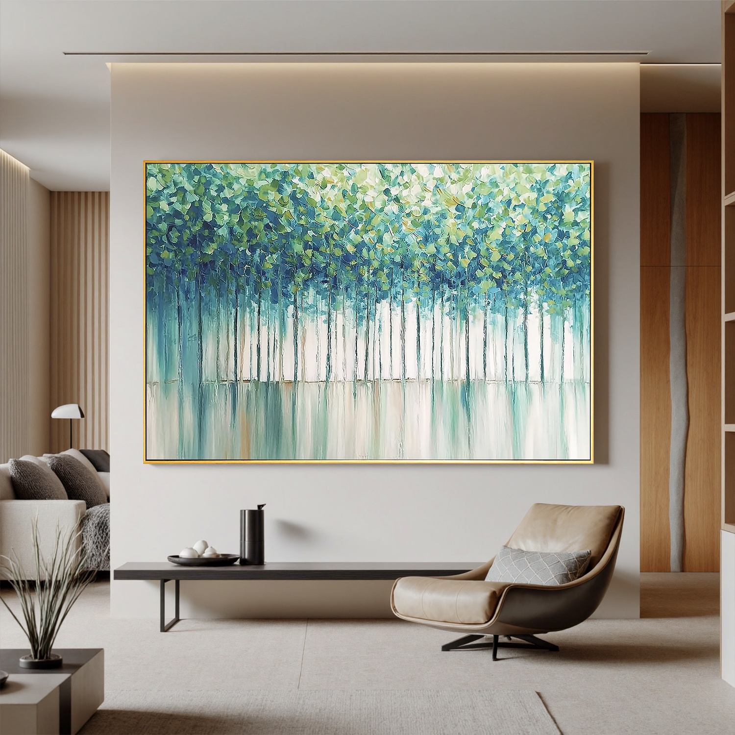 Green Forest Wall Art, Fresh Nature Landscape Canvas Painting for Living Room Décor #OA 0422