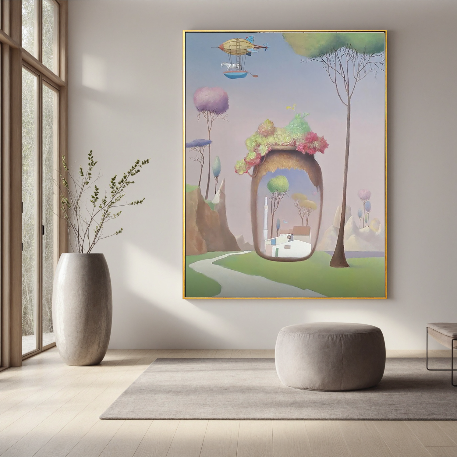 Dream Village Portal-Surreal Dream Village Landscape Wall Art