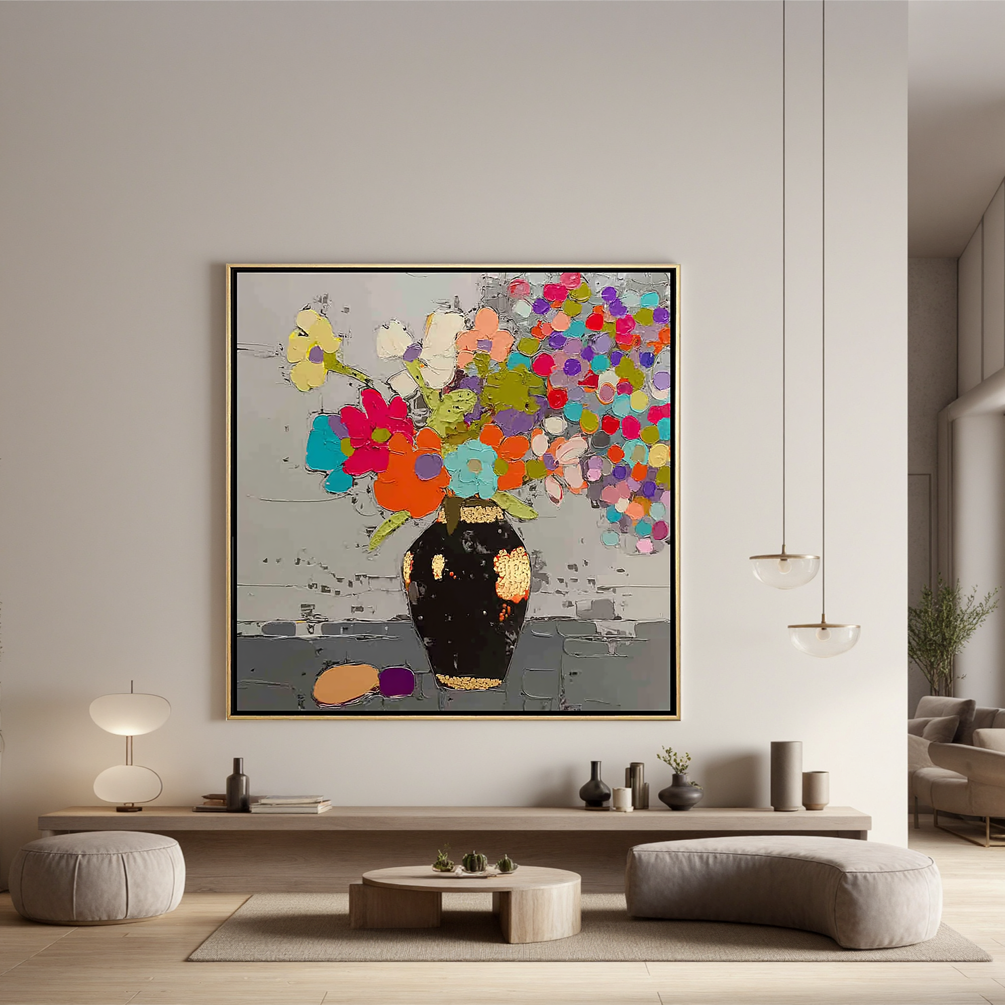 Colorful Floral Oil Painting Canvas – Modern Abstract Flower Vase Wall Art for Living Room Home Decor#OA 0458