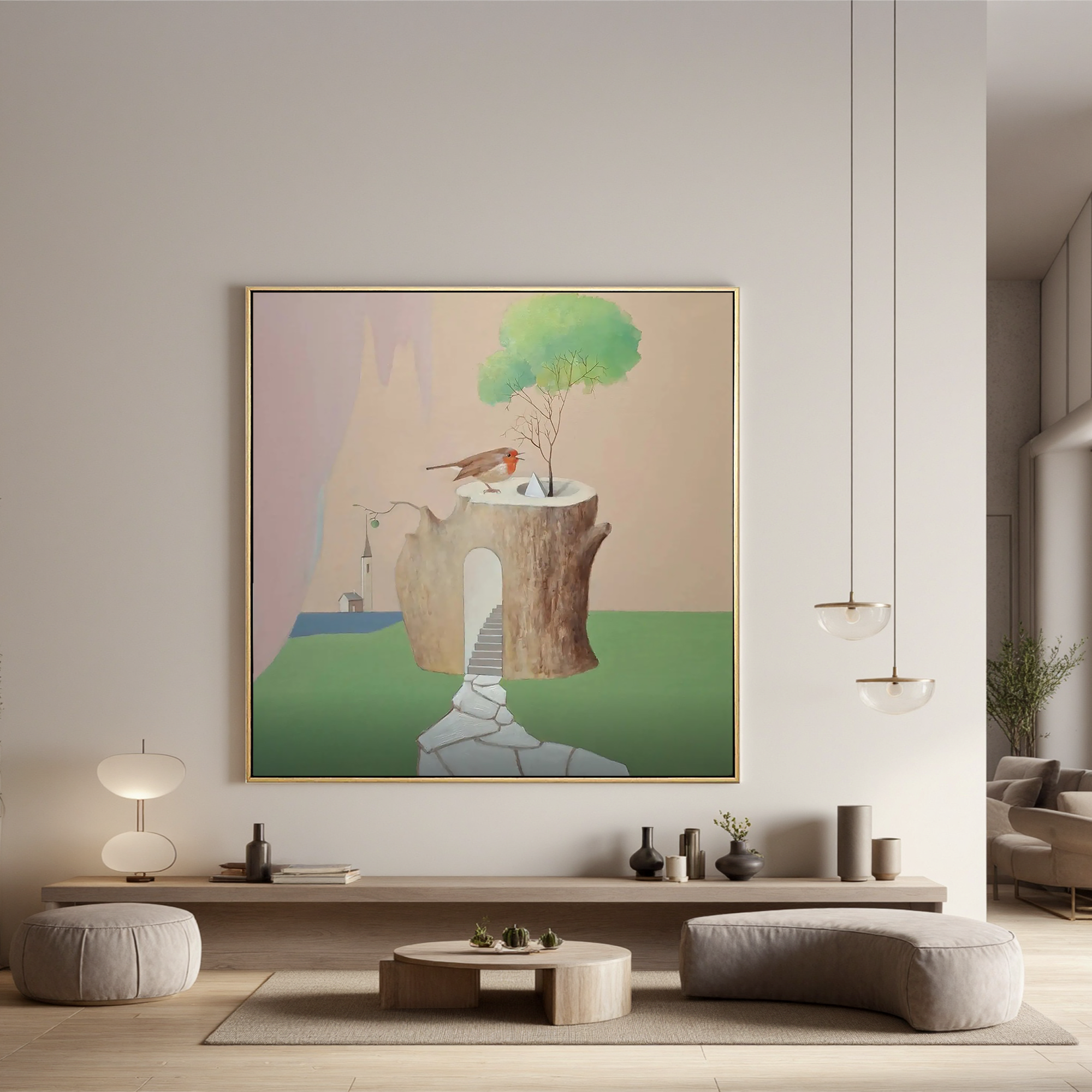 Bird on the Tree House-Surreal Tree House Bird Wall Art