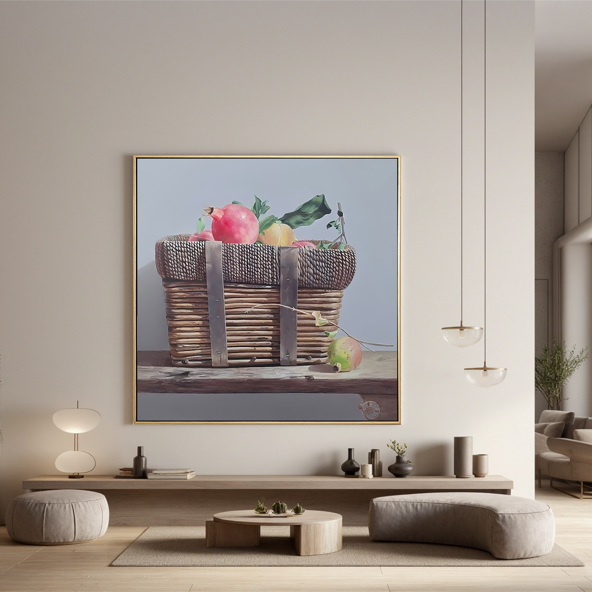 Fruit Basket Still Life-Rustic Fruit Basket Still Life Wall Art