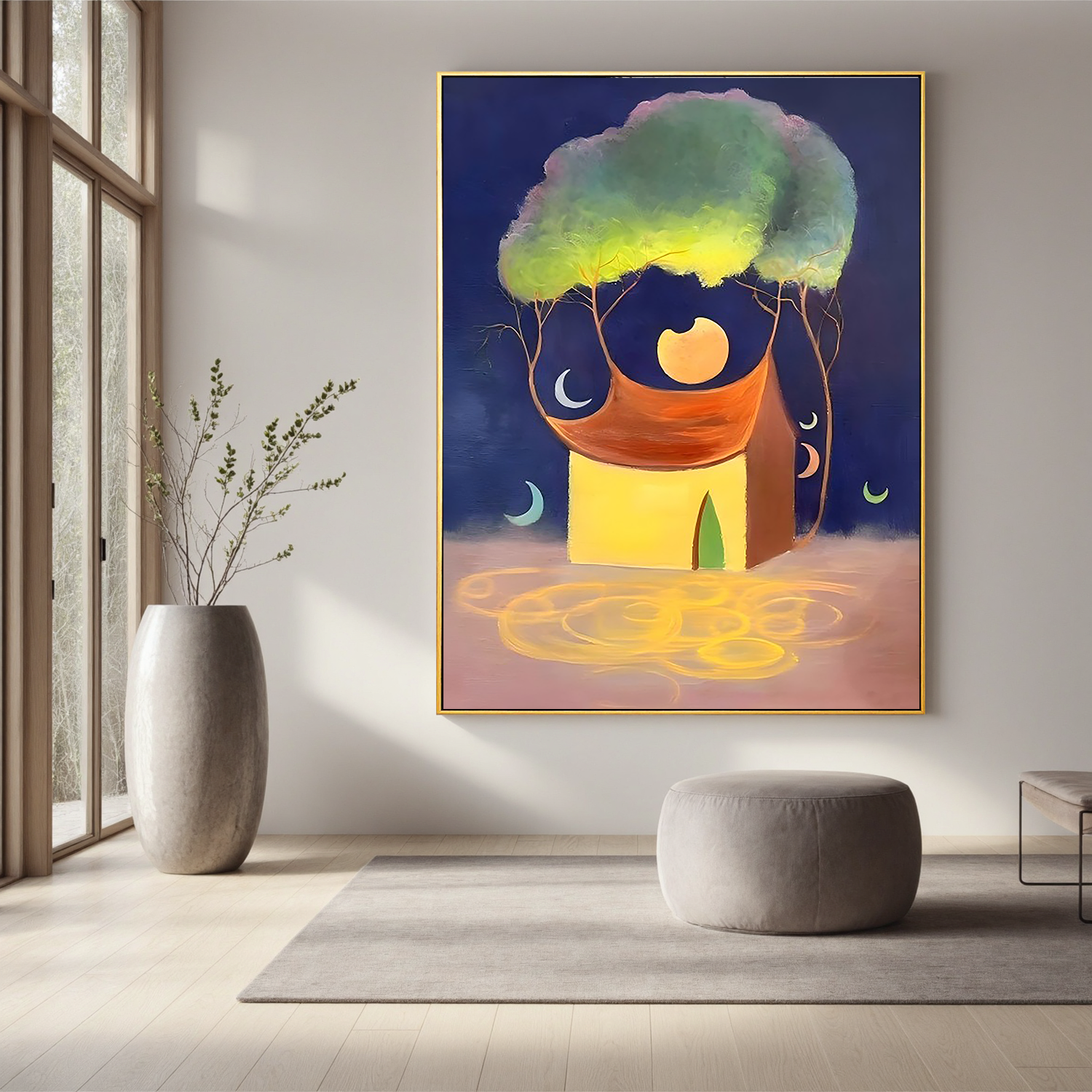 Moonlit Dream House-Surreal Moonlit House Landscape Wall Art