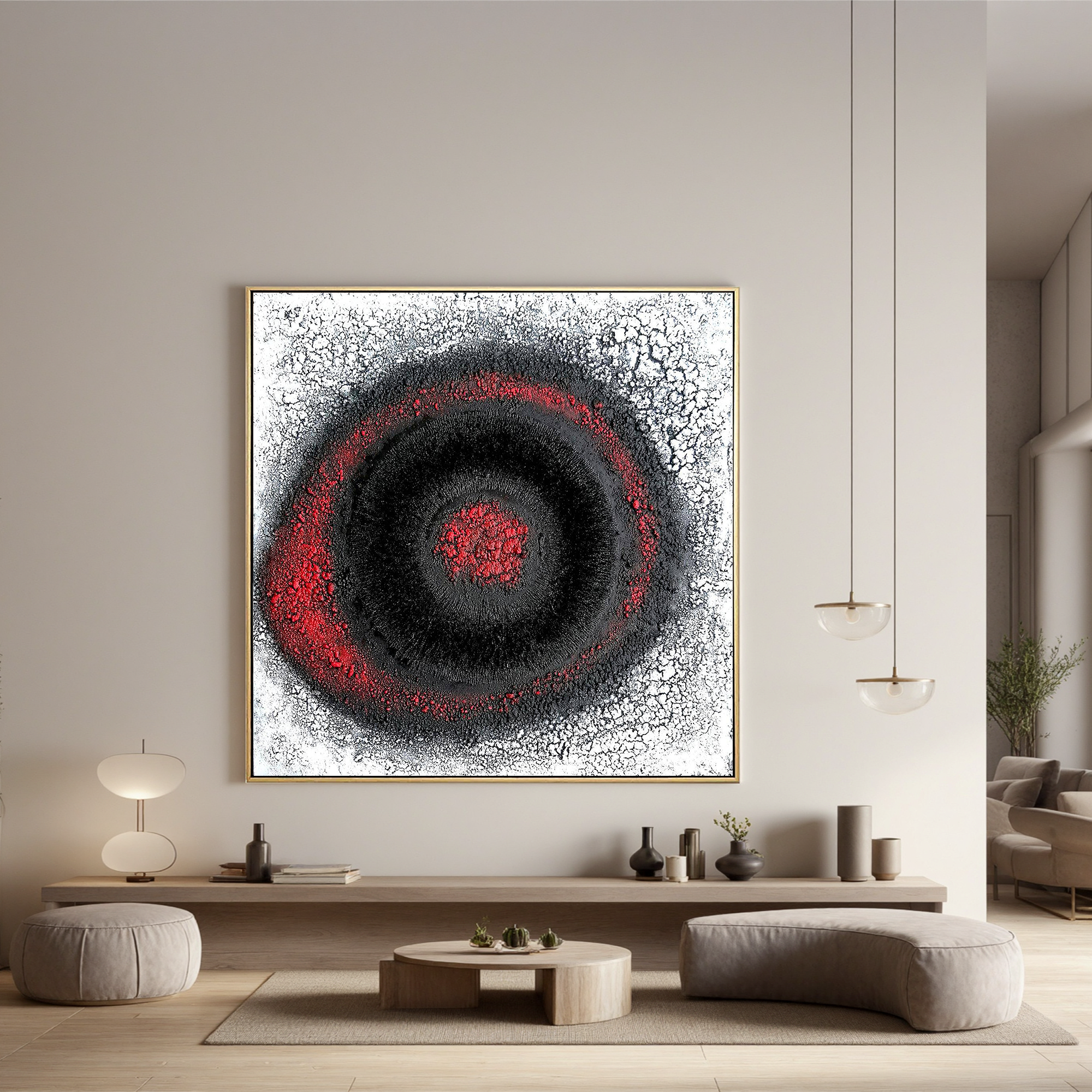 Black and Red Abstract Textured Painting – Bold Modern Statement Canvas Wall Art for Living Room Decor #OA 0820