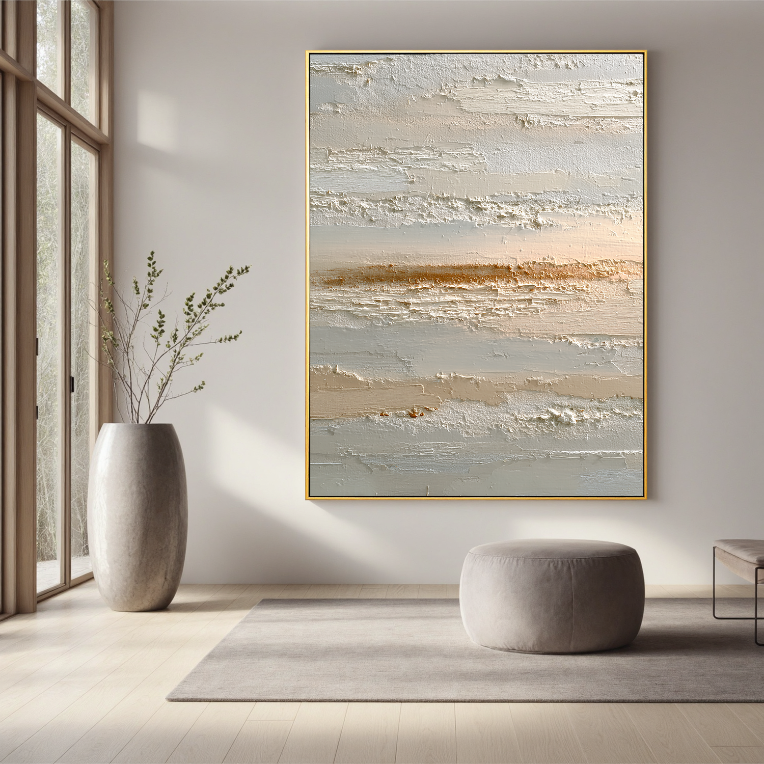 Minimalist Neutral Abstract Canvas Wall Art – Textured Beige Coastal Landscape Painting for Modern Living Room Decor#OA 0860