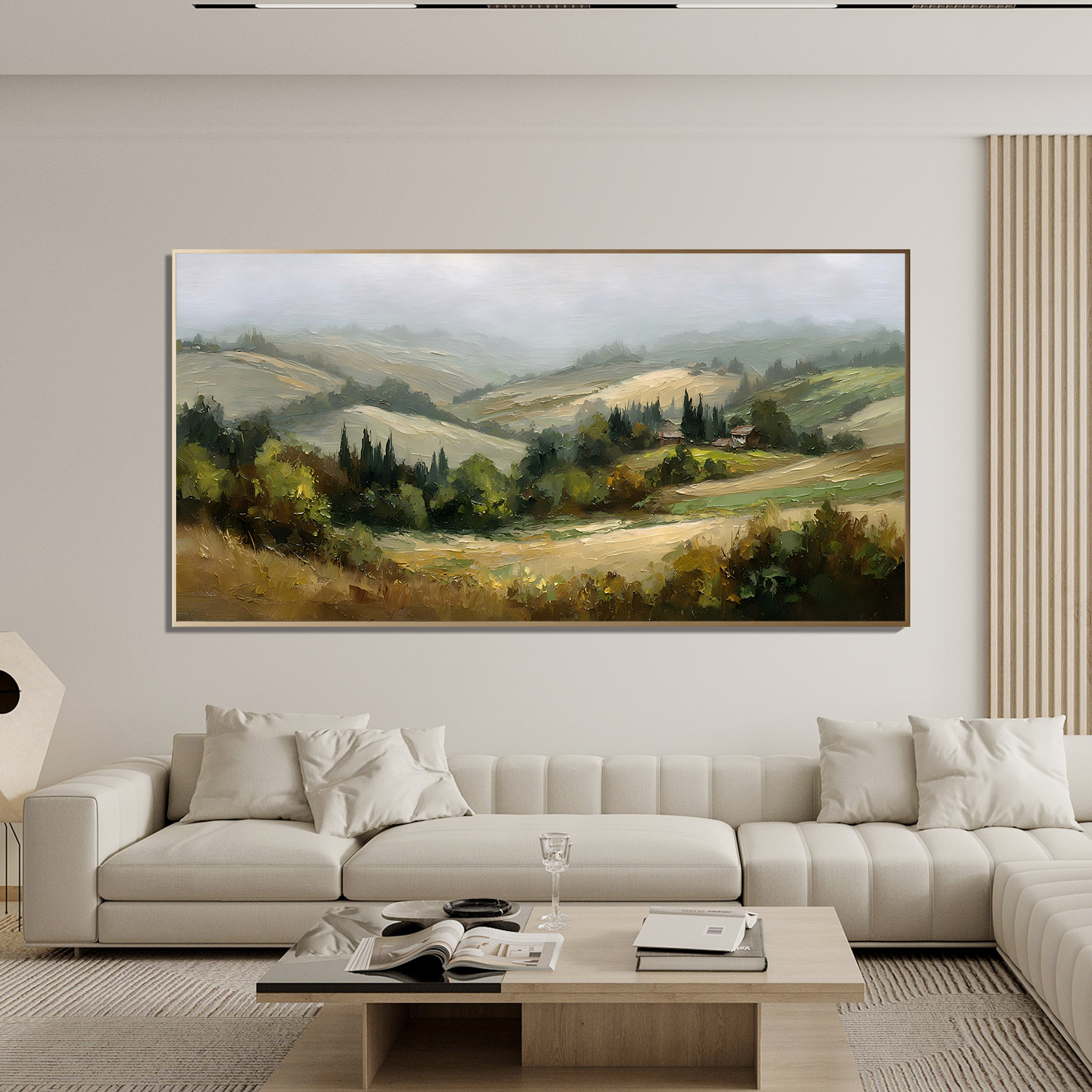 Tuscan Countryside Landscape Oil Painting – Rustic Rolling Hills Wall Art#OA 0894