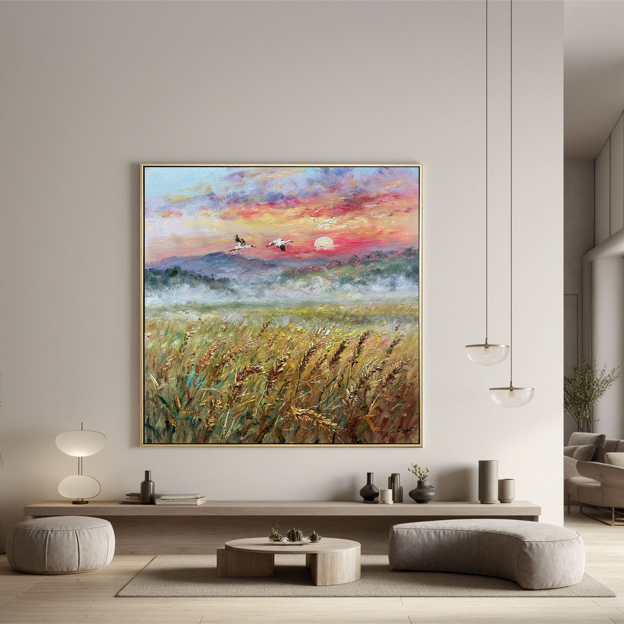 Dawn Over Golden Fields(40''x 40''/ 100 x 100 CM/Frameless Stretched)