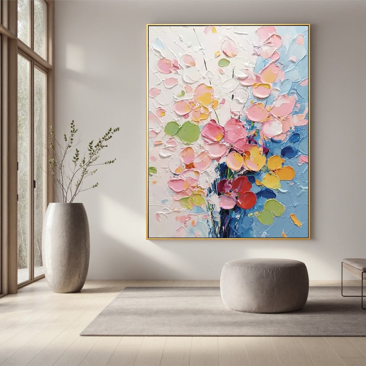 extured Floral Oil Painting, Pastel Flower Wall Art for Living Room Decor #OA 0532