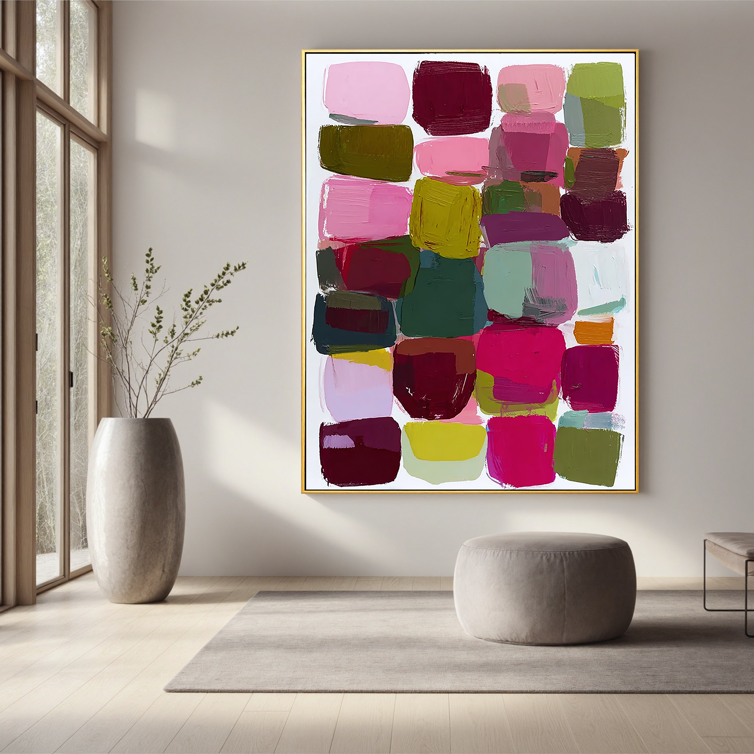 Color Block Abstract Oil Painting, Modern Colorful Wall Art for Living Room Decor #OA 0560