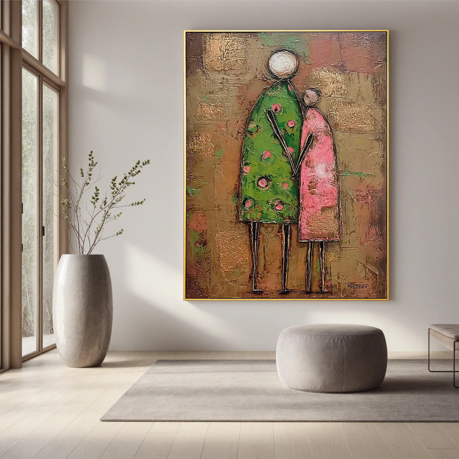 Abstract Family Figure Oil Painting, Textured Mother and Child Wall Art for Living Room Decor#OA 0516