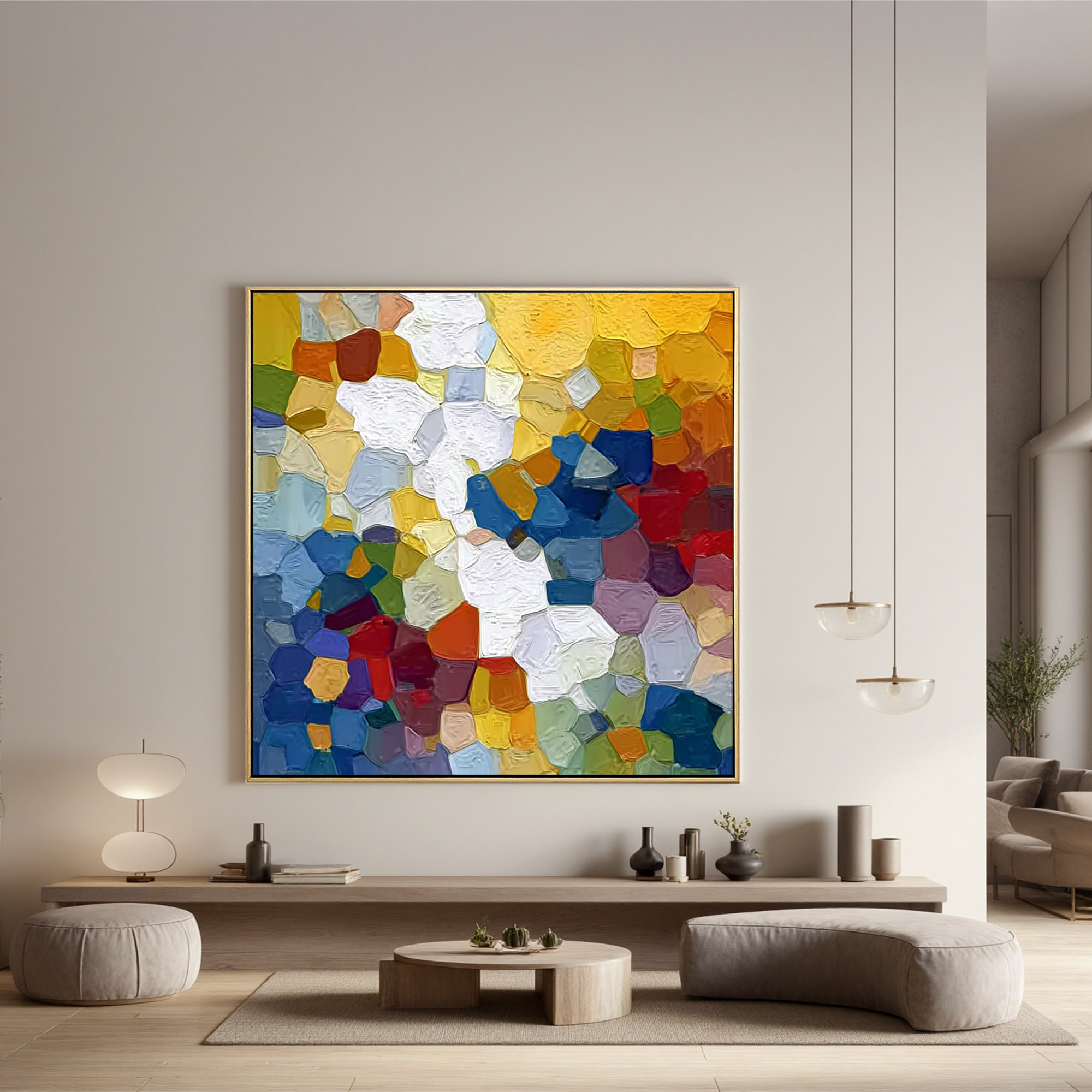 “Colorful Abstract Mosaic Oil Painting – Hand-Painted Textured Modern Canvas Wall Art for Living Room Decor” #OA 0475