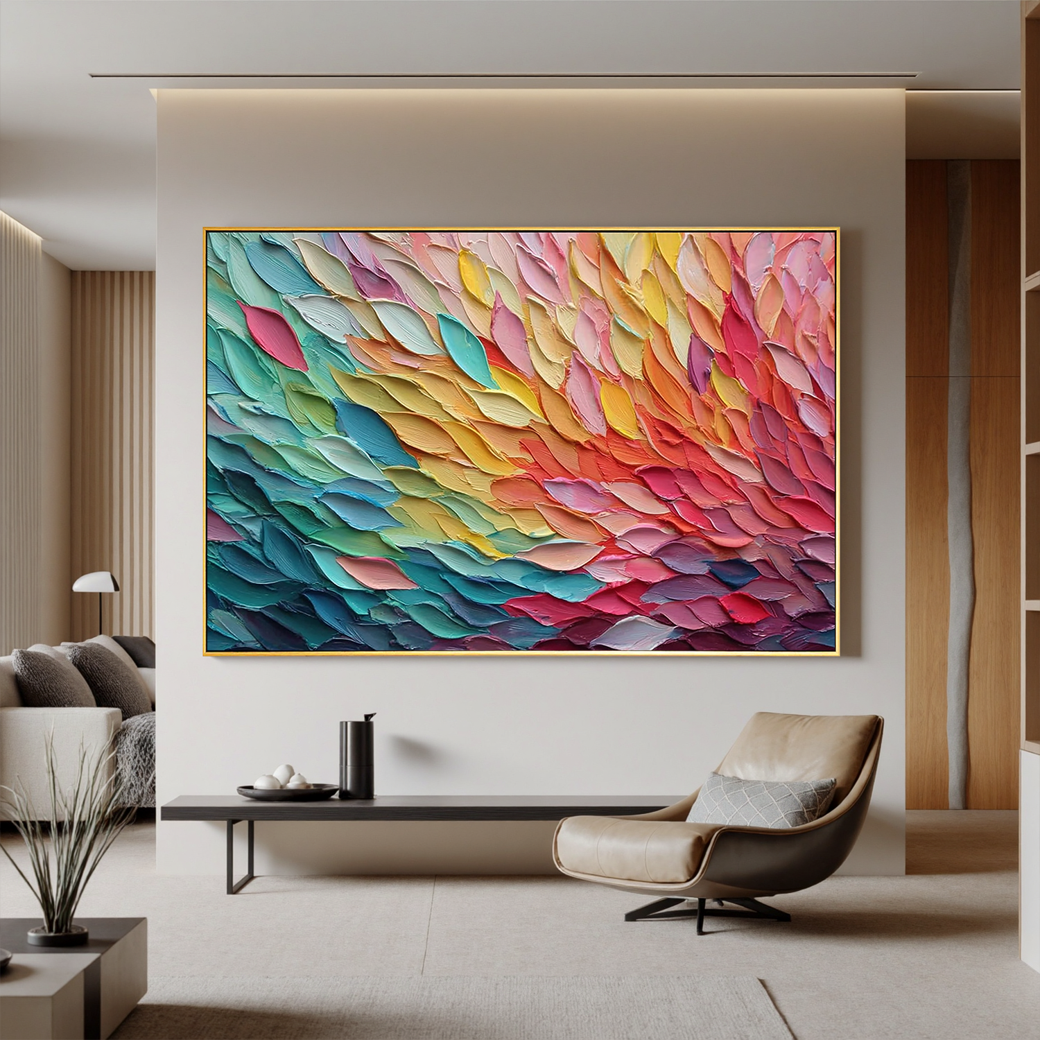Colorful Textured Abstract Oil Painting Canvas – Modern Rainbow Palette Knife Wall Art for Living Room Home Decor #OA 0486