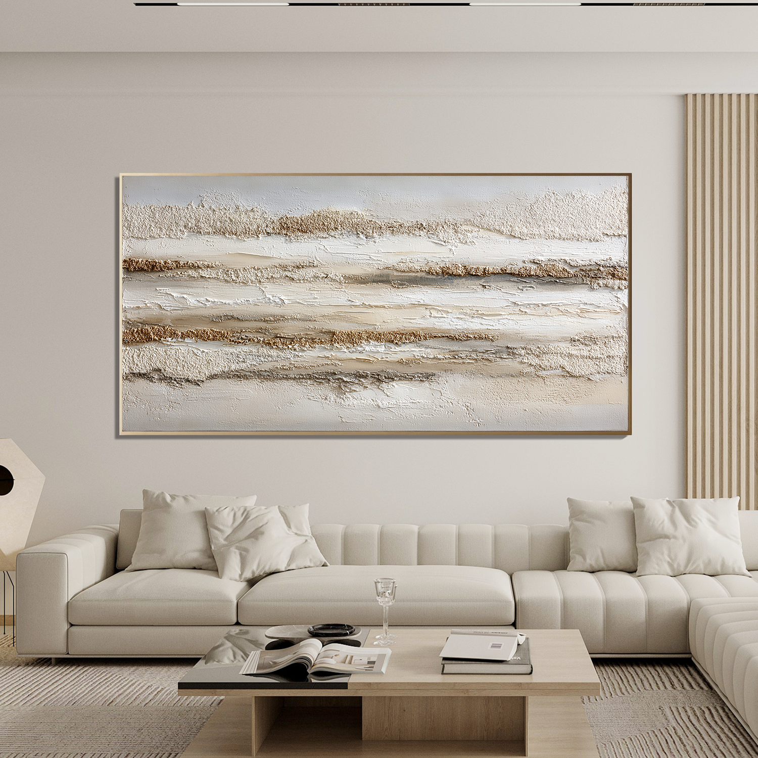 Neutral Textured Abstract Canvas Wall Art – Minimalist Beige Modern Painting for Living Room Decor#OA 0822