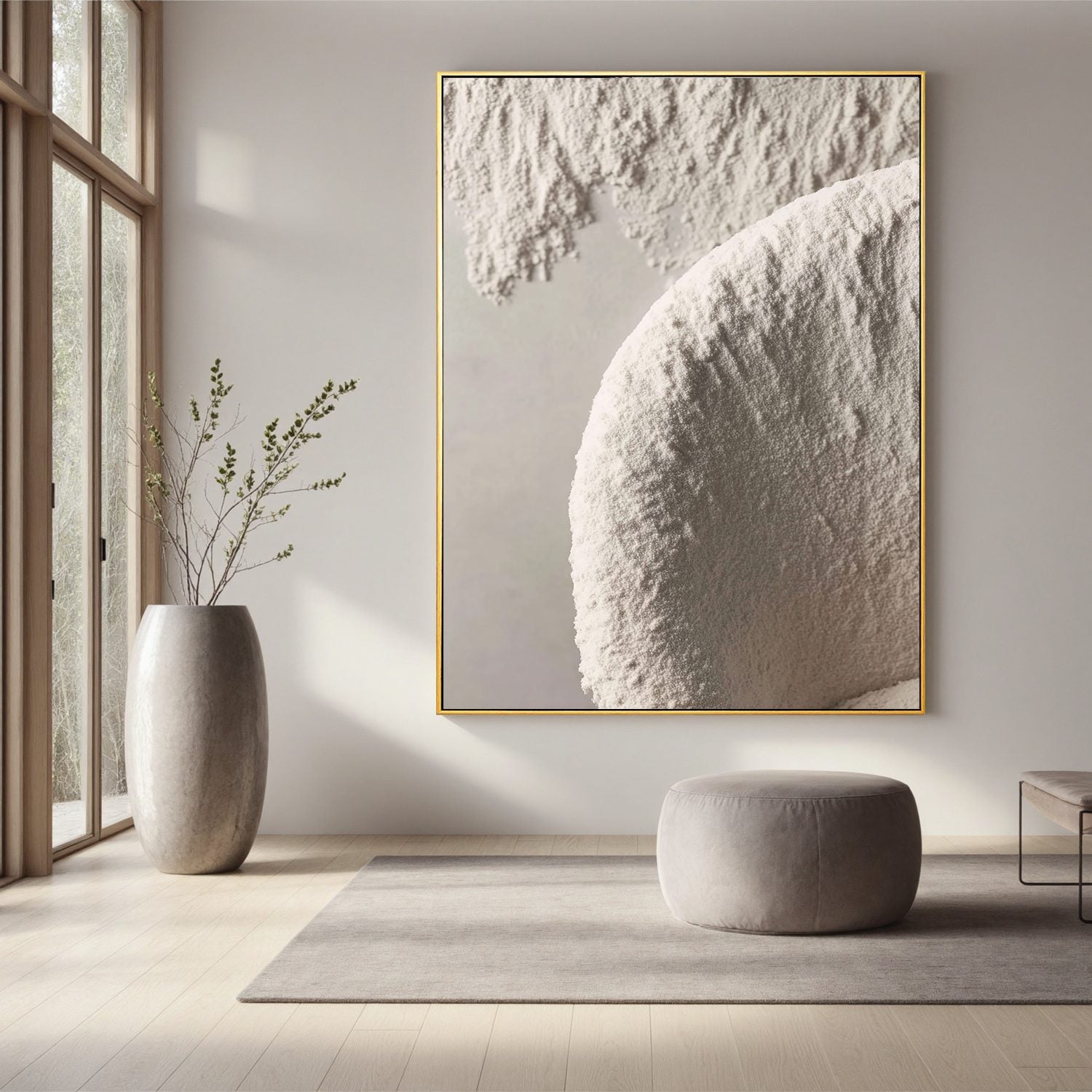 Minimal White Textured Abstract Wall Art, Neutral Arc Canvas Painting for Modern Living Room Décor #OA0001