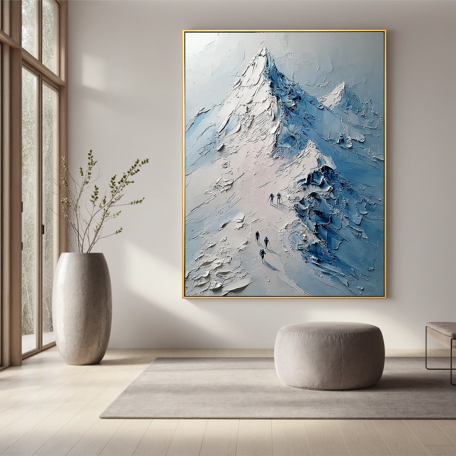 Textured Snow Mountain Oil Painting, Blue and White Alpine Landscape Wall Art for Living Room Decor#OA 0541