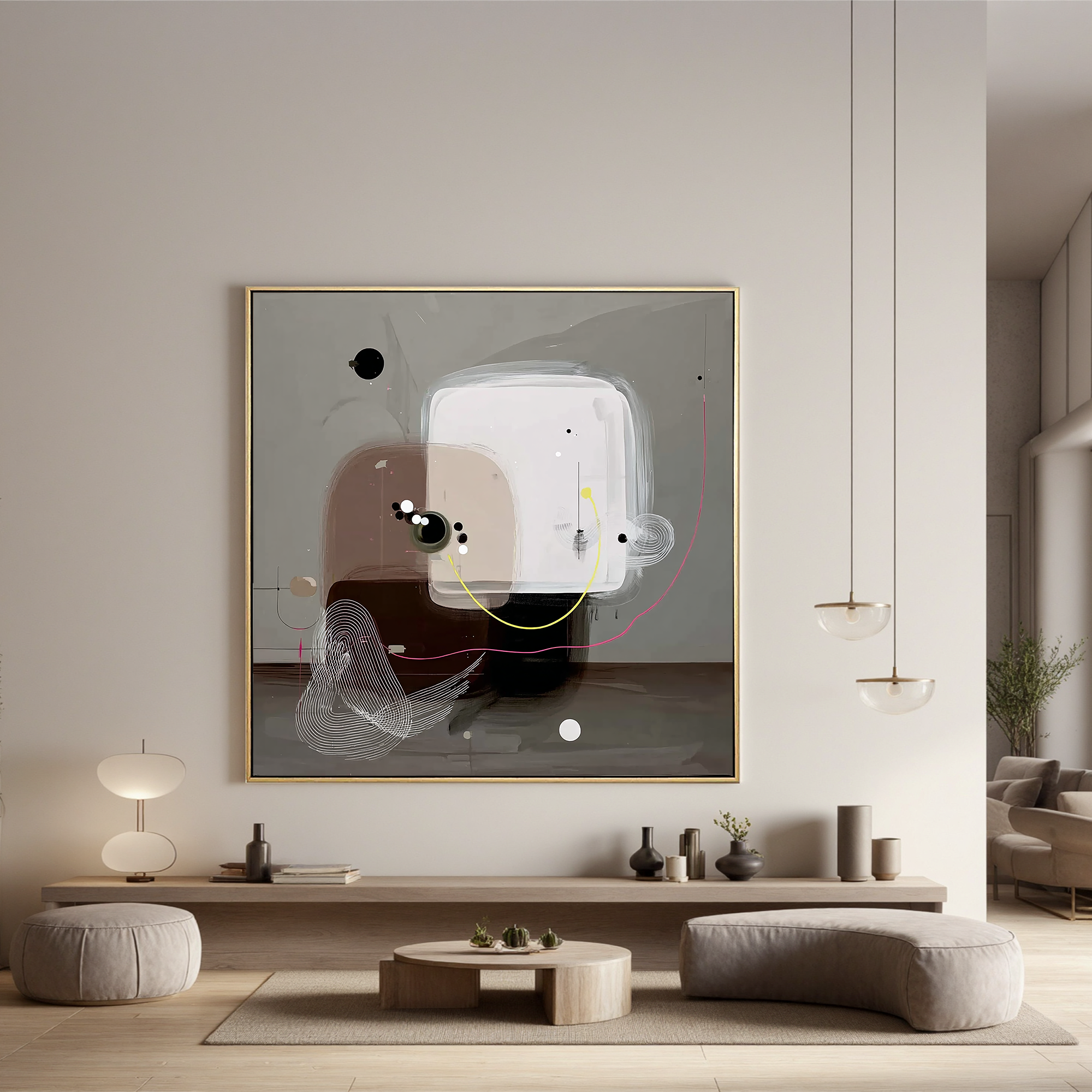 Modern Abstract Geometric Wall Art – Minimalist Neutral Canvas Painting for Contemporary Living Room Decor #OA 0435