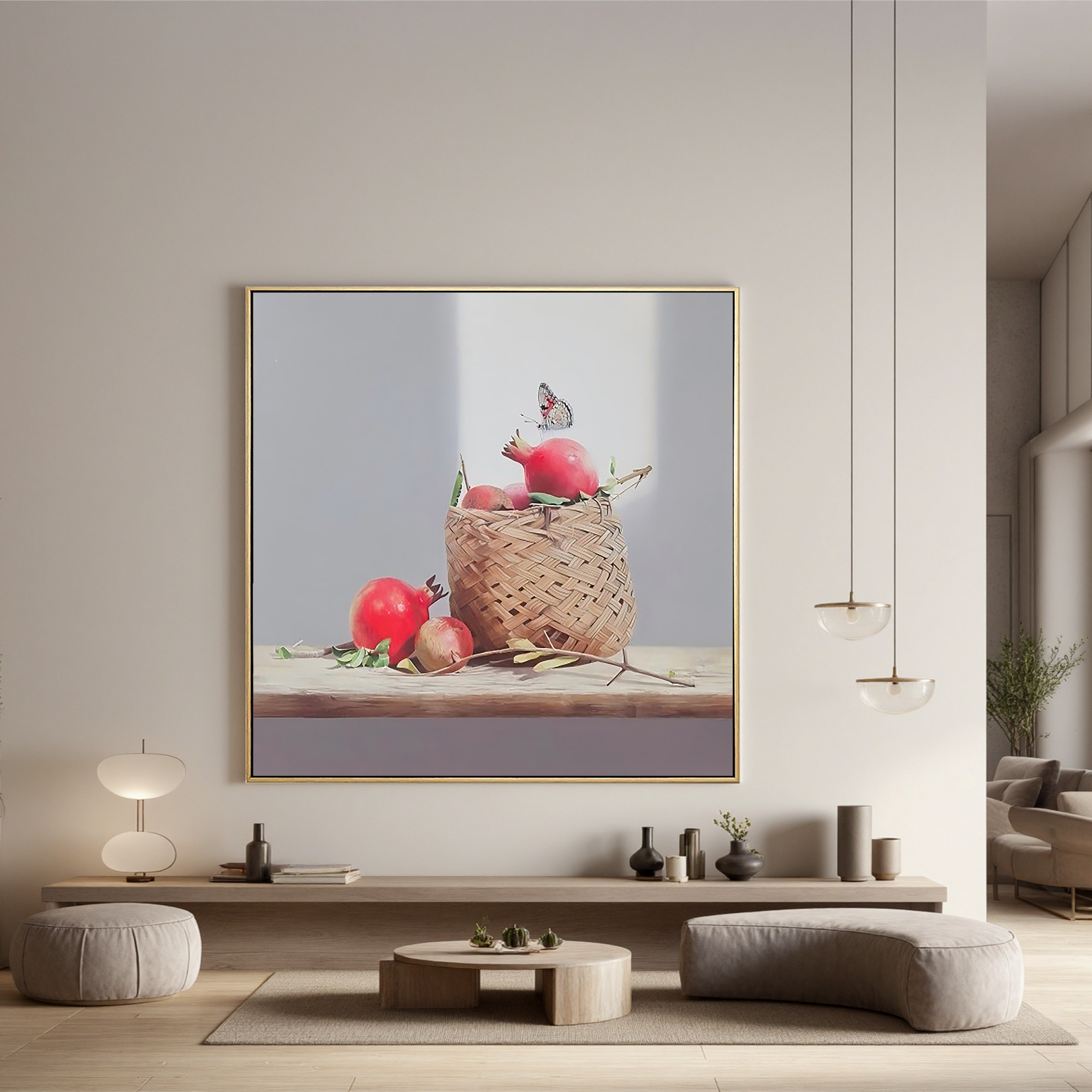 Pomegranates in a Basket-Pomegranate Still Life Basket Wall Art