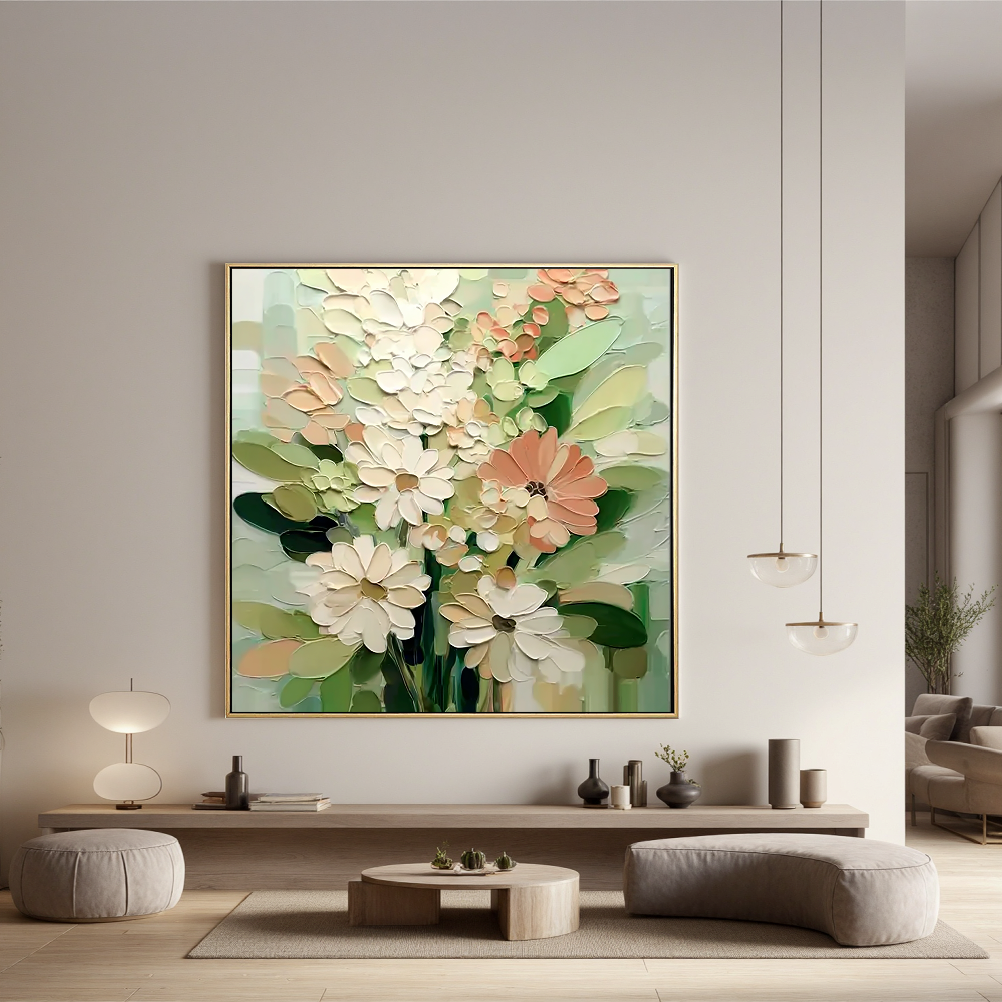 Soft Daisy Flower Oil Painting, Pastel Floral Wall Art for Living Room Decor#OA 0506