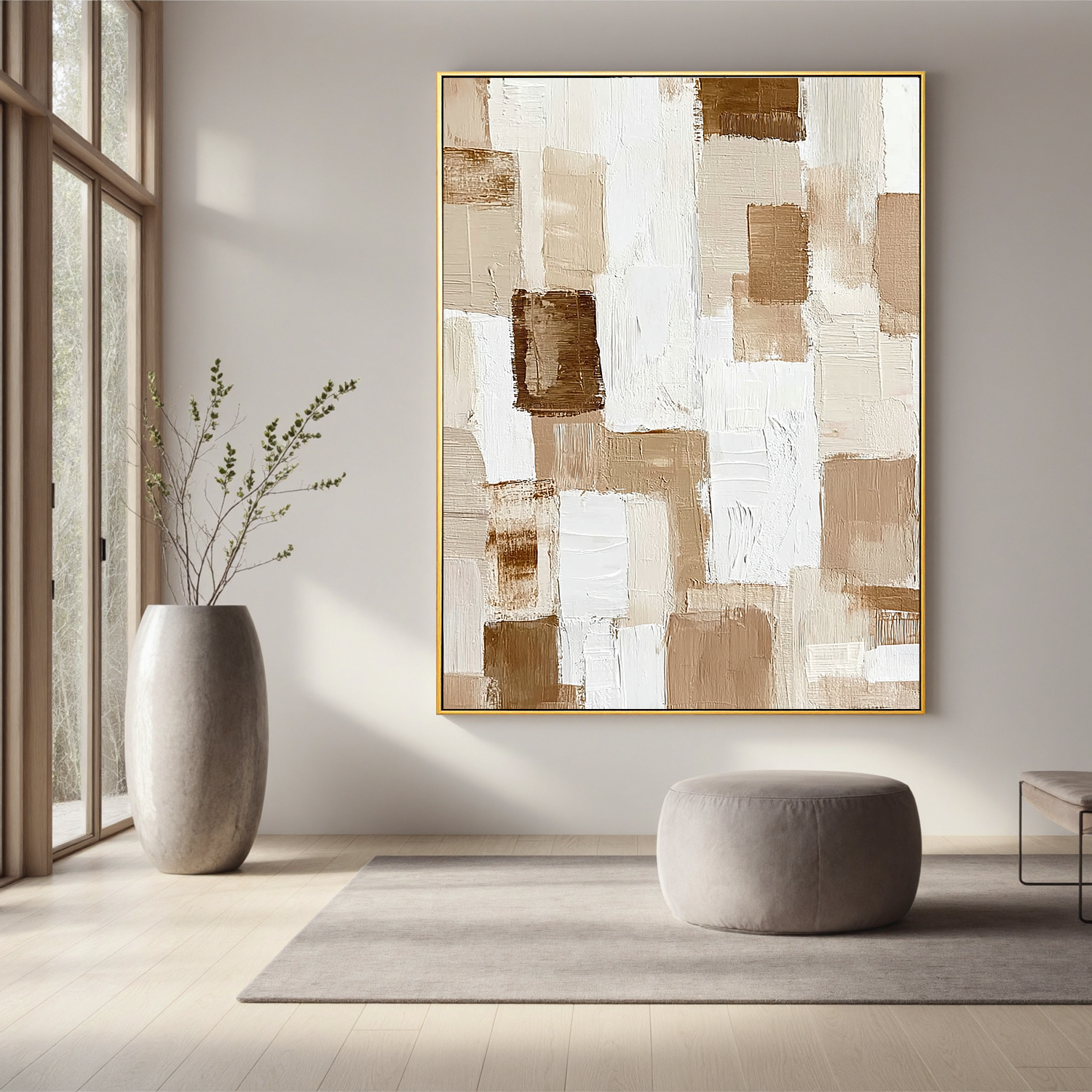 Neutral Beige Abstract Oil Painting, Textured Minimalist Wall Art for Living Room Decor#OA 0593