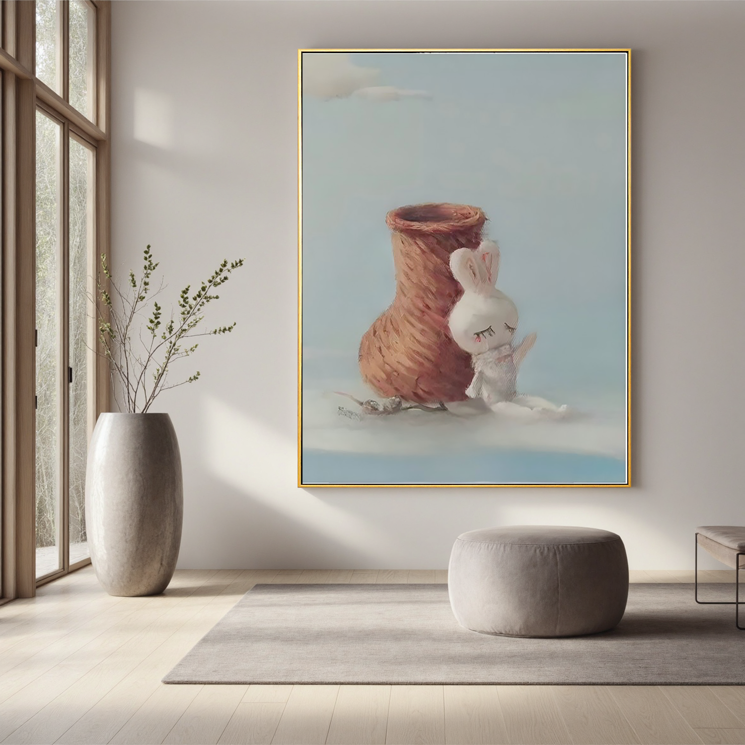 Little Rabbit and the Vase-Cute Rabbit Still Life Wall Art