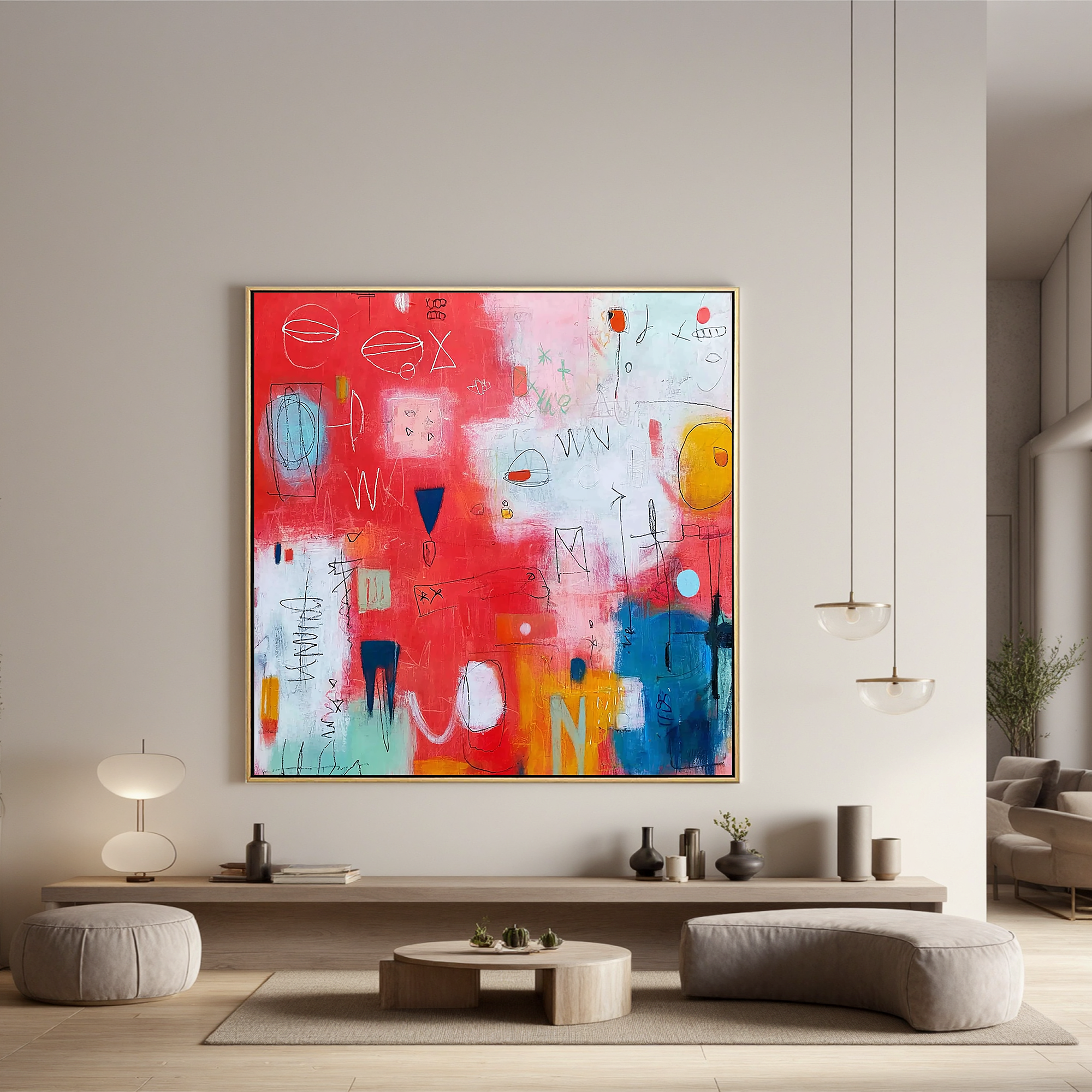 Abstract Red Modern Oil Painting Canvas – Contemporary Colorful Wall Art for Living Room Home Decor#OA 0460
