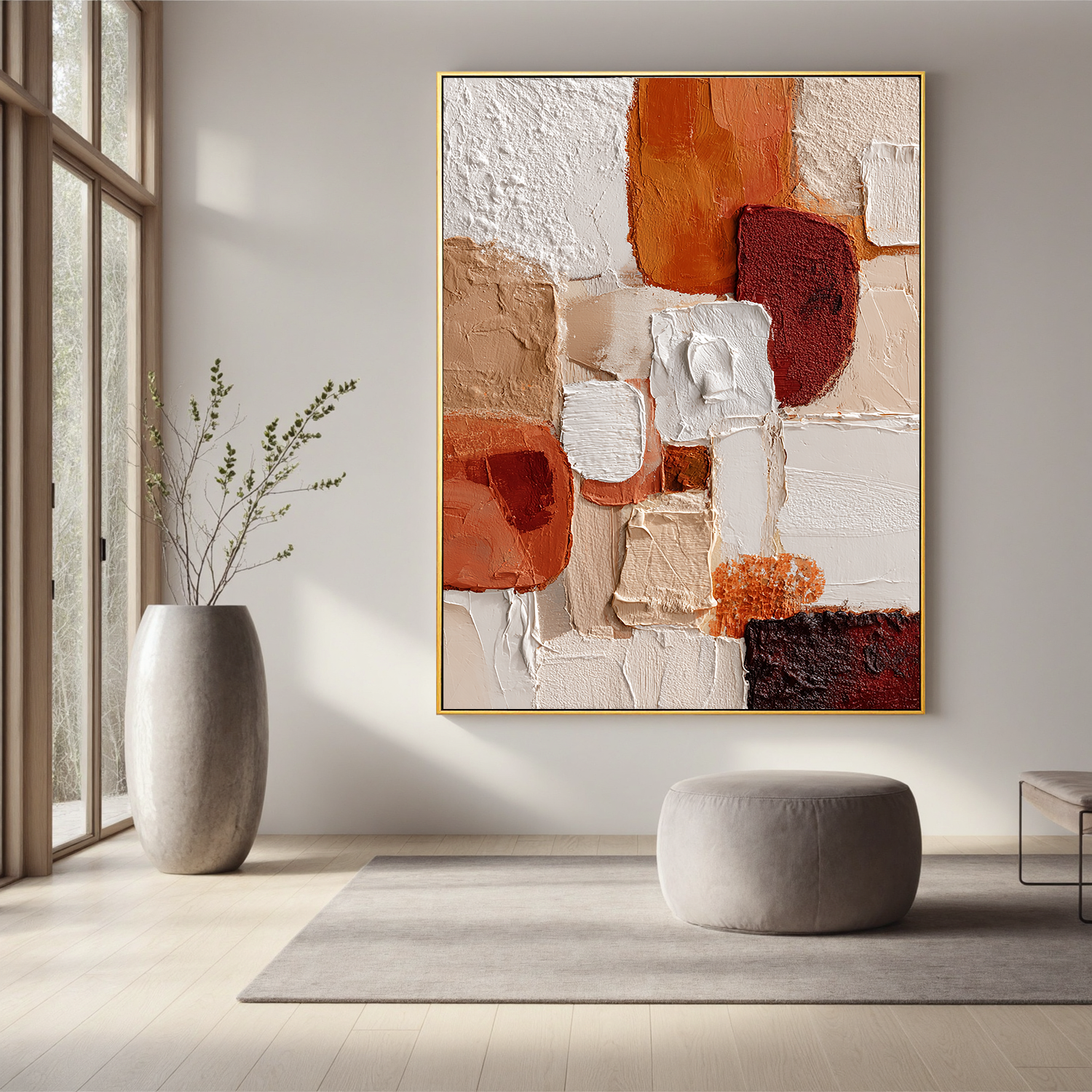 Large Vertical Abstract Canvas Wall Art – Earth Tone Textured Painting for Modern Living Room Decor#OA 0839