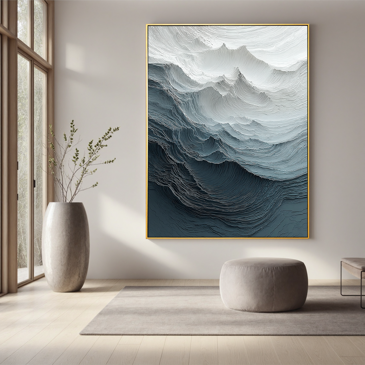 Textured Mountain Oil Painting, Blue Gray Abstract Landscape Wall Art for Living Room Decor#OA 0585