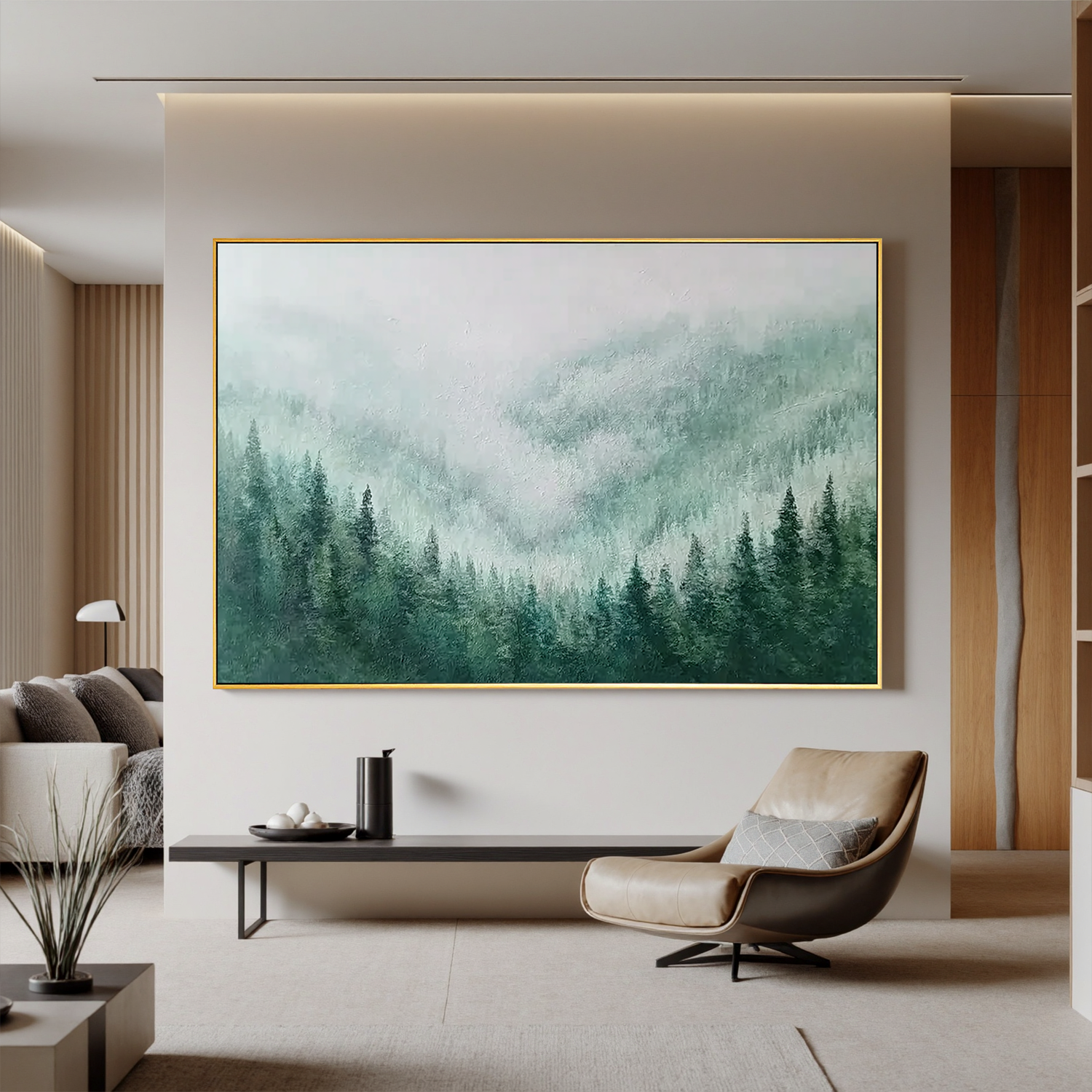 Misty Forest Landscape Oil Painting Canvas – Green Nature Wall Art for Living Room Modern Home Decor #OA 0452