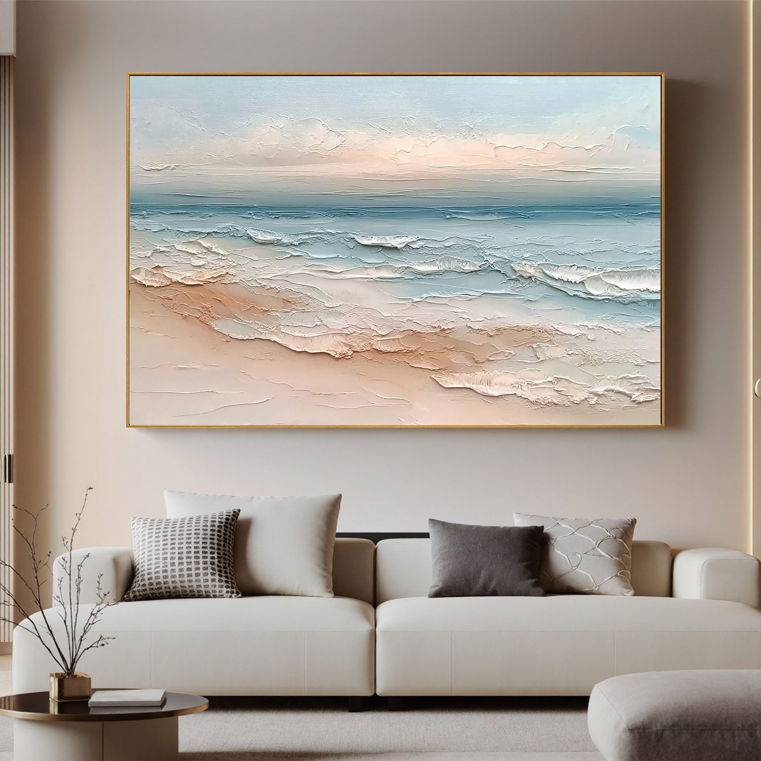 Soft Coastal Beach Oil Painting | Textured Ocean Wave Wall Art for Modern Coastal Living Room Decor #OA 0430