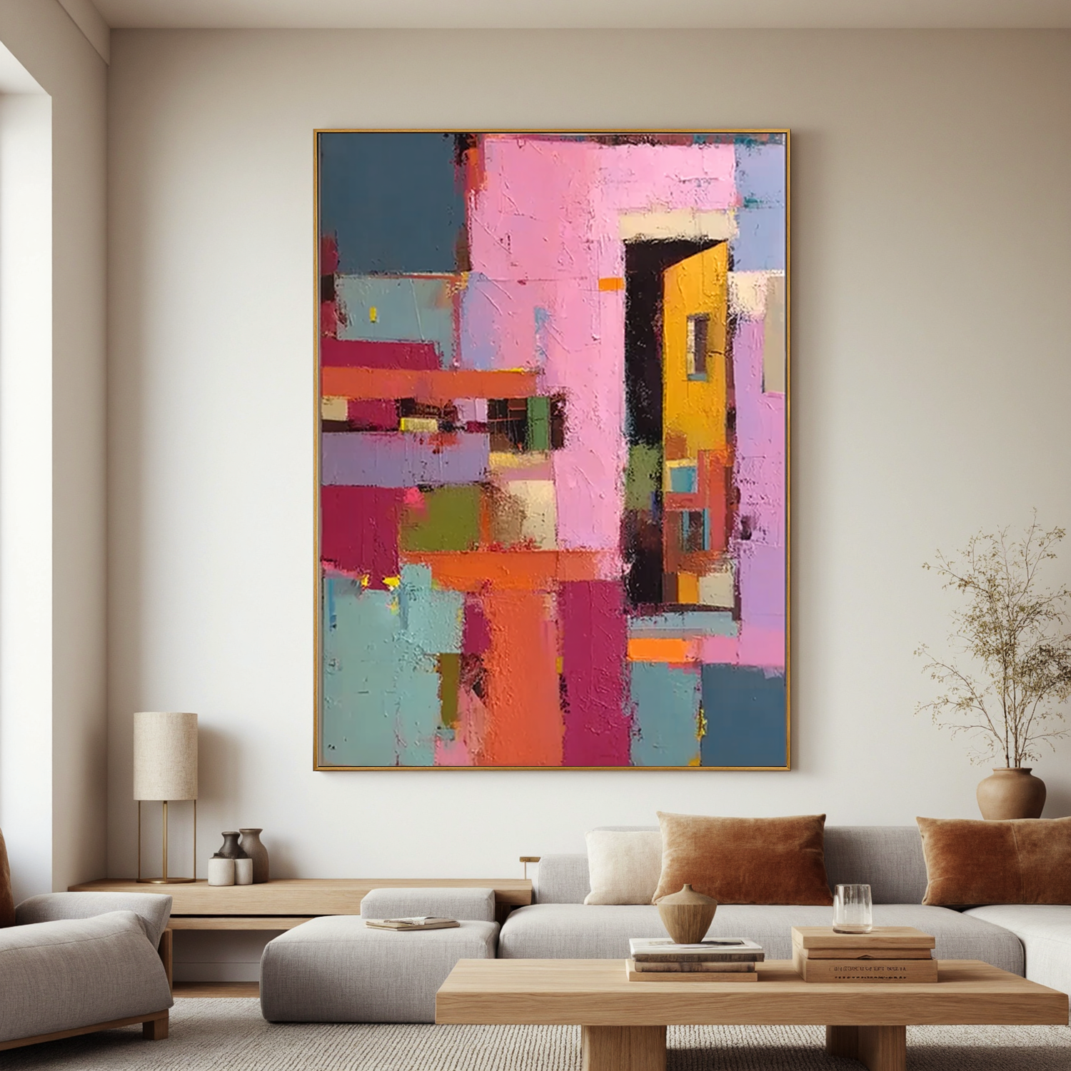 Abstract Geometric Oil Painting Canvas – Colorful Modern Wall Art for Living Room Contemporary Home Decor #OA 0551