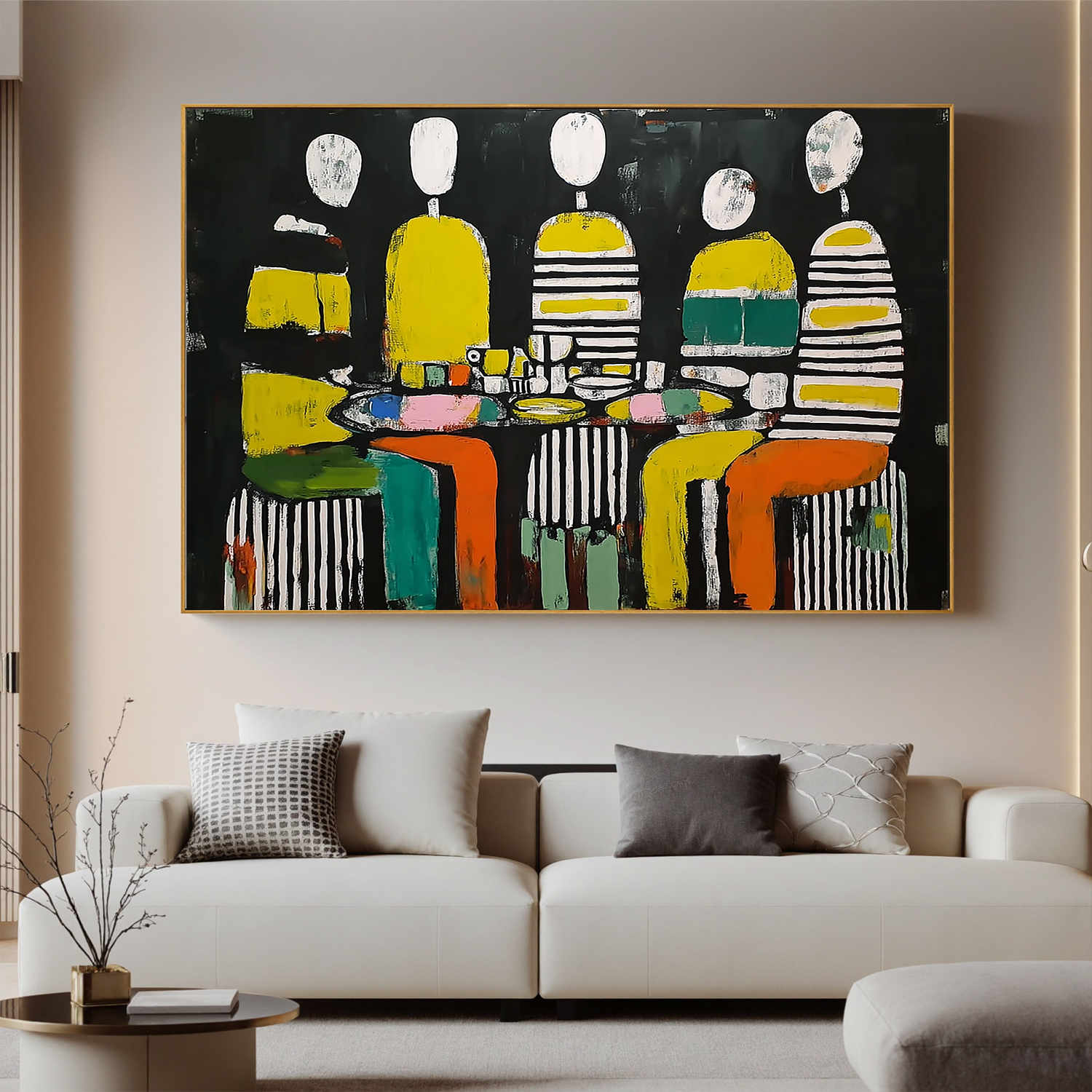 Abstract People Dining Oil Painting Canvas – Modern Figurative Wall Art for Living Room Contemporary Home Decor #OA 0471