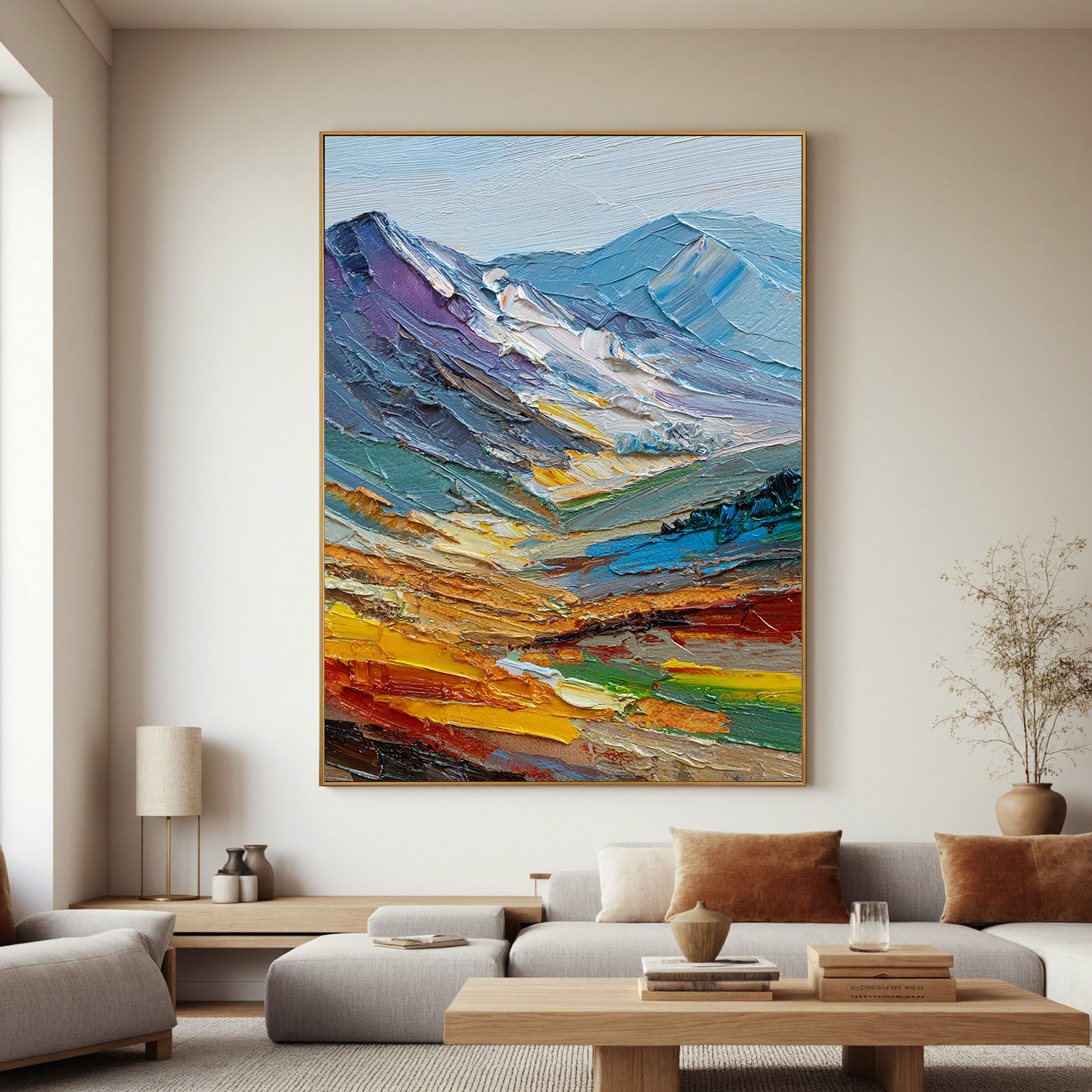 Textured Mountain Landscape Oil Painting – Impasto Abstract Canvas Wall Art for Modern Home Decor#OA 0886