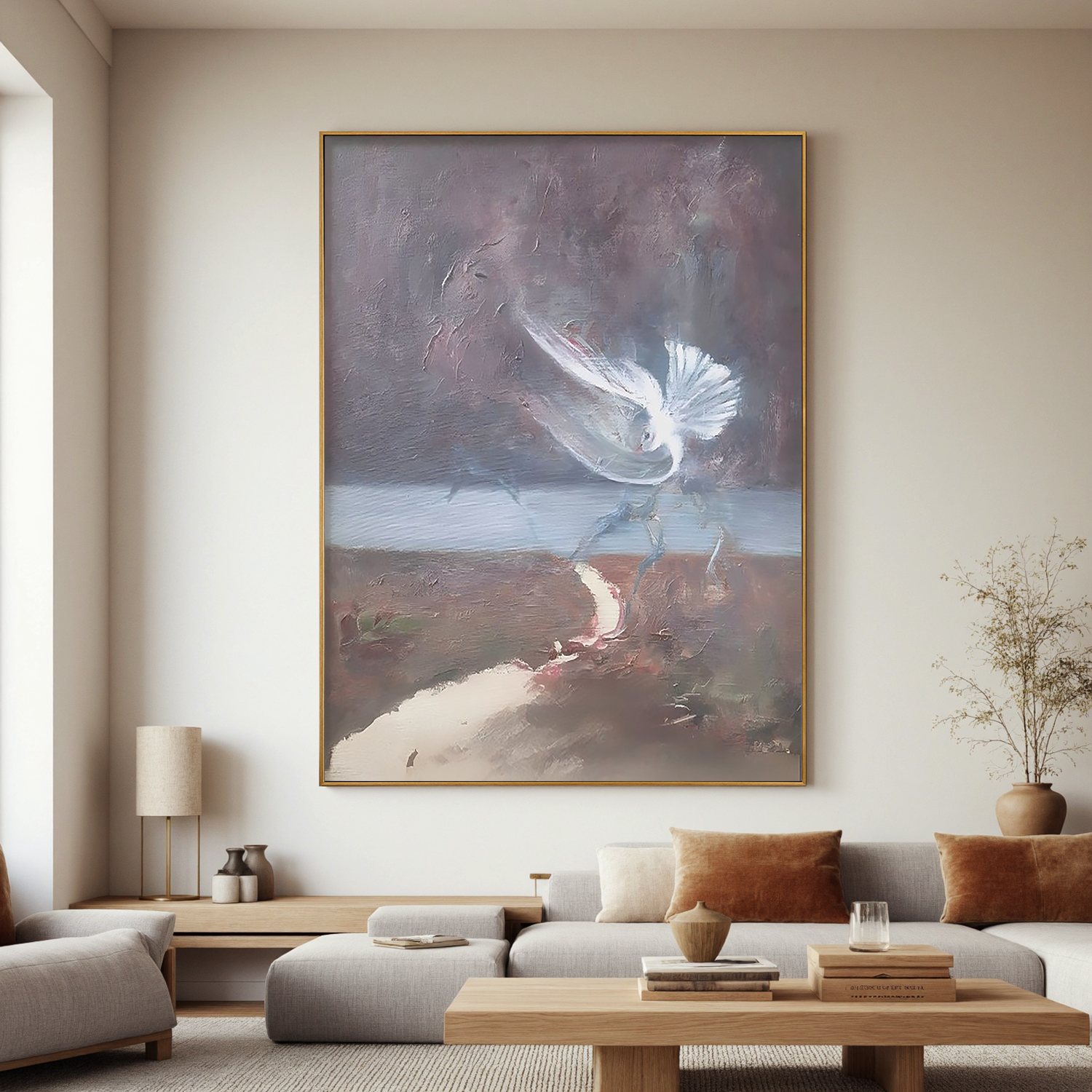 White Bird in the Mist-Abstract White Bird Wall Art