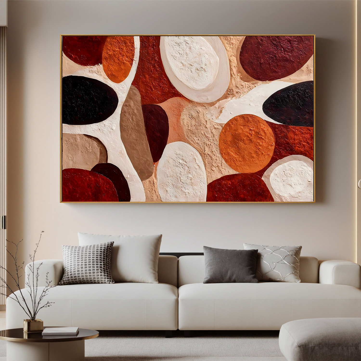 Large Abstract Geometric Canvas Wall Art – Earth Tone Textured Painting for Modern Living Room Decor#OA 0828