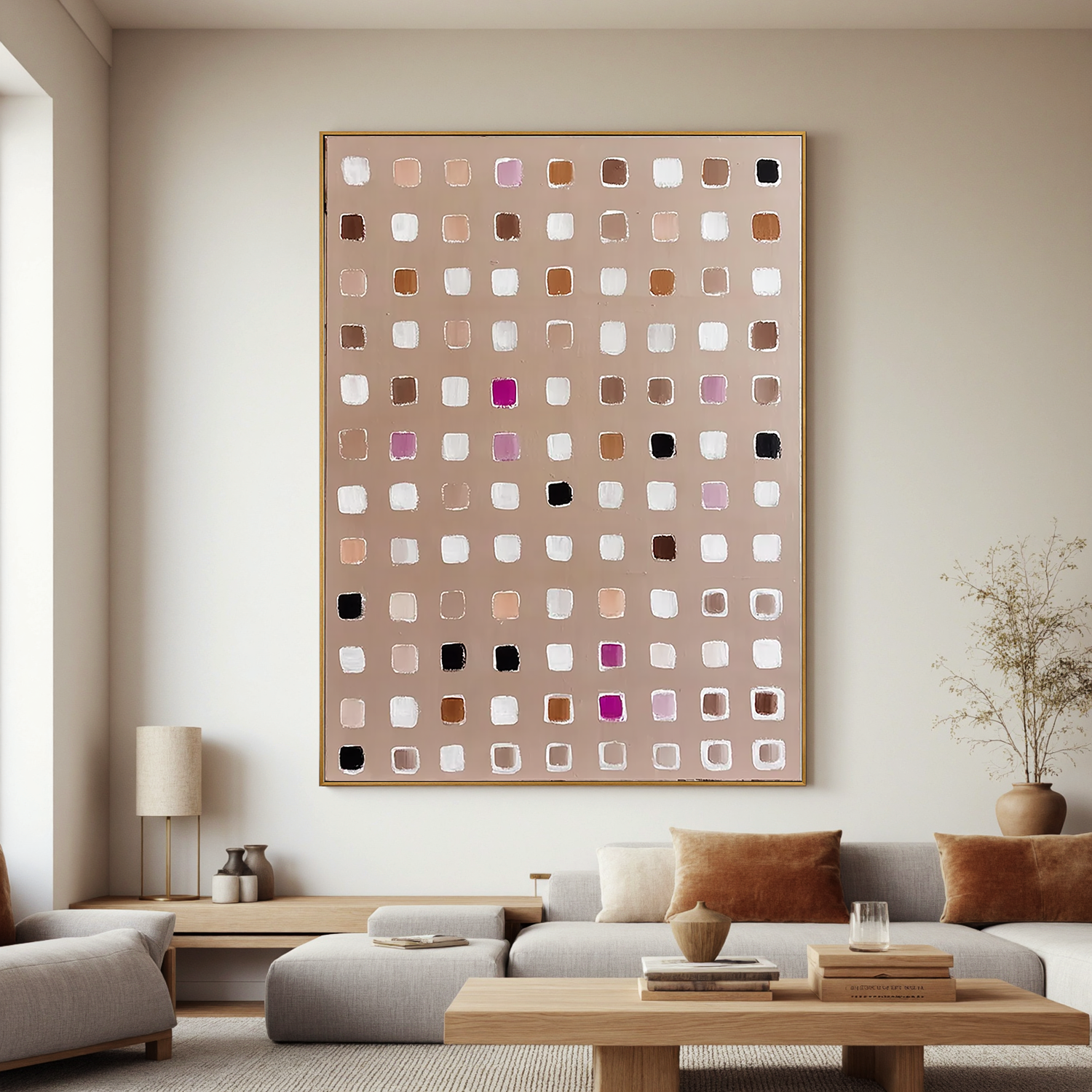 Small Square Abstract Oil Painting, Neutral Modern Wall Art for Living Room Decor#OA 0569